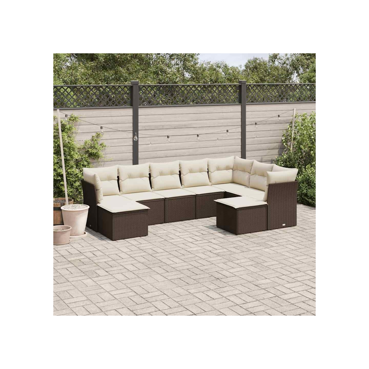 Salon de jardin avec coussins 9 pcs marron résine tressée
