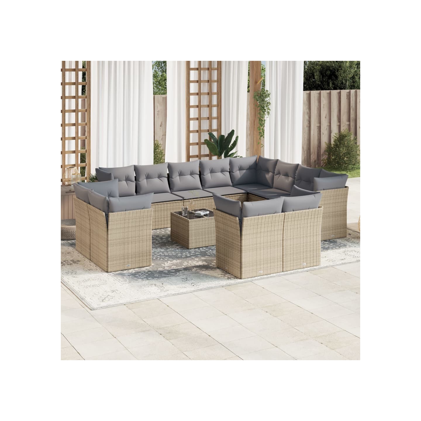 Salon de jardin avec coussins 13 pcs beige résine tressée