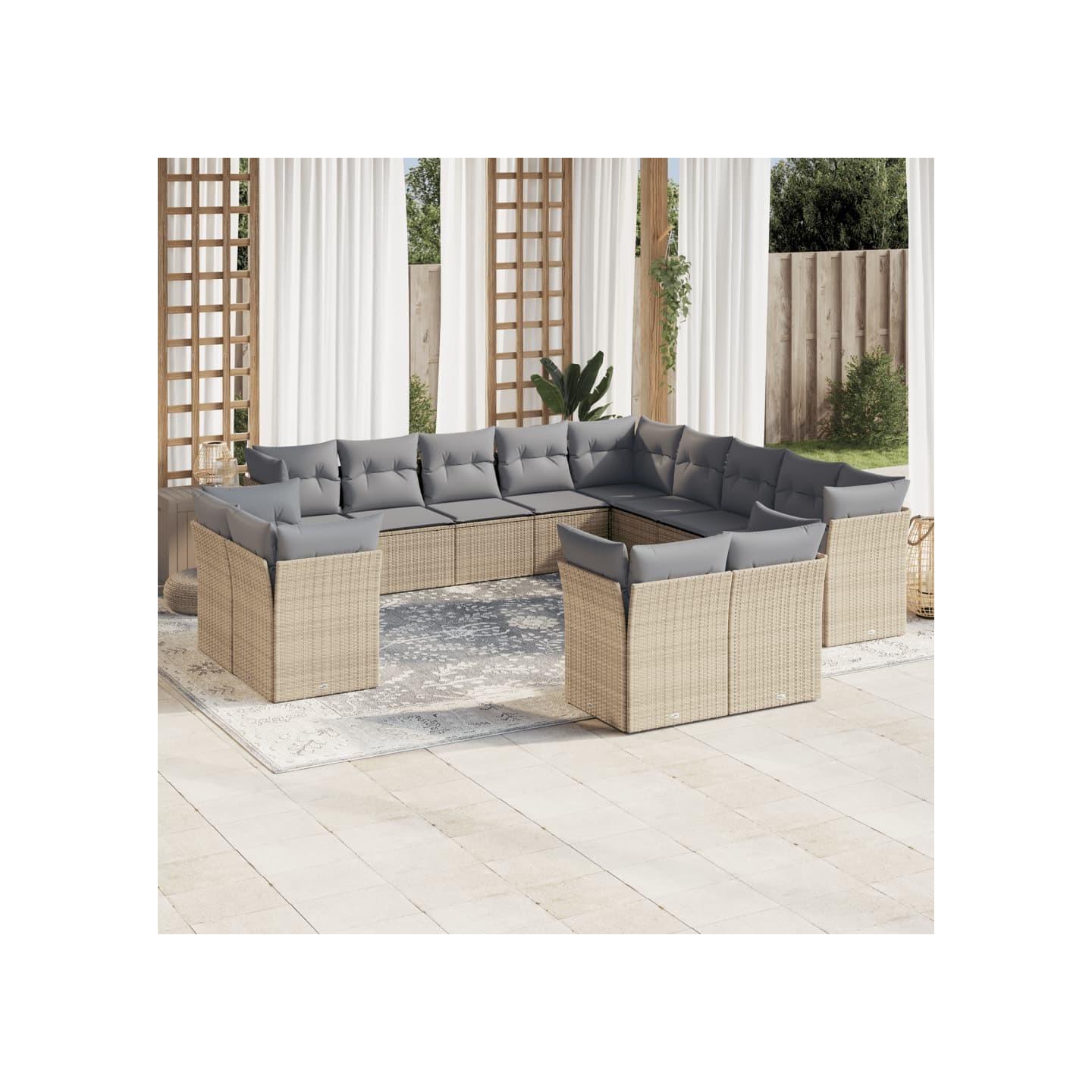 Salon de jardin avec coussins 13 pcs beige résine tressée