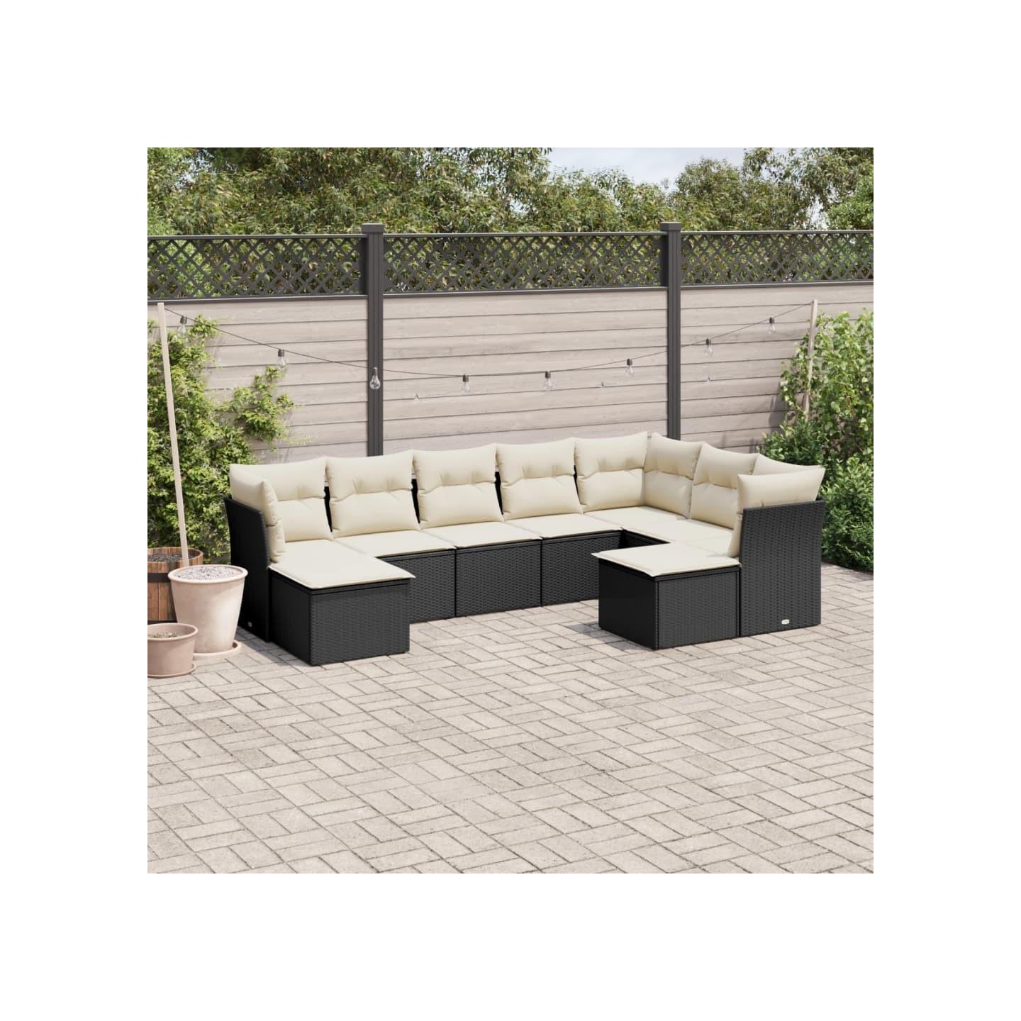 Salon de jardin 9 pcs avec coussins noir résine tressée