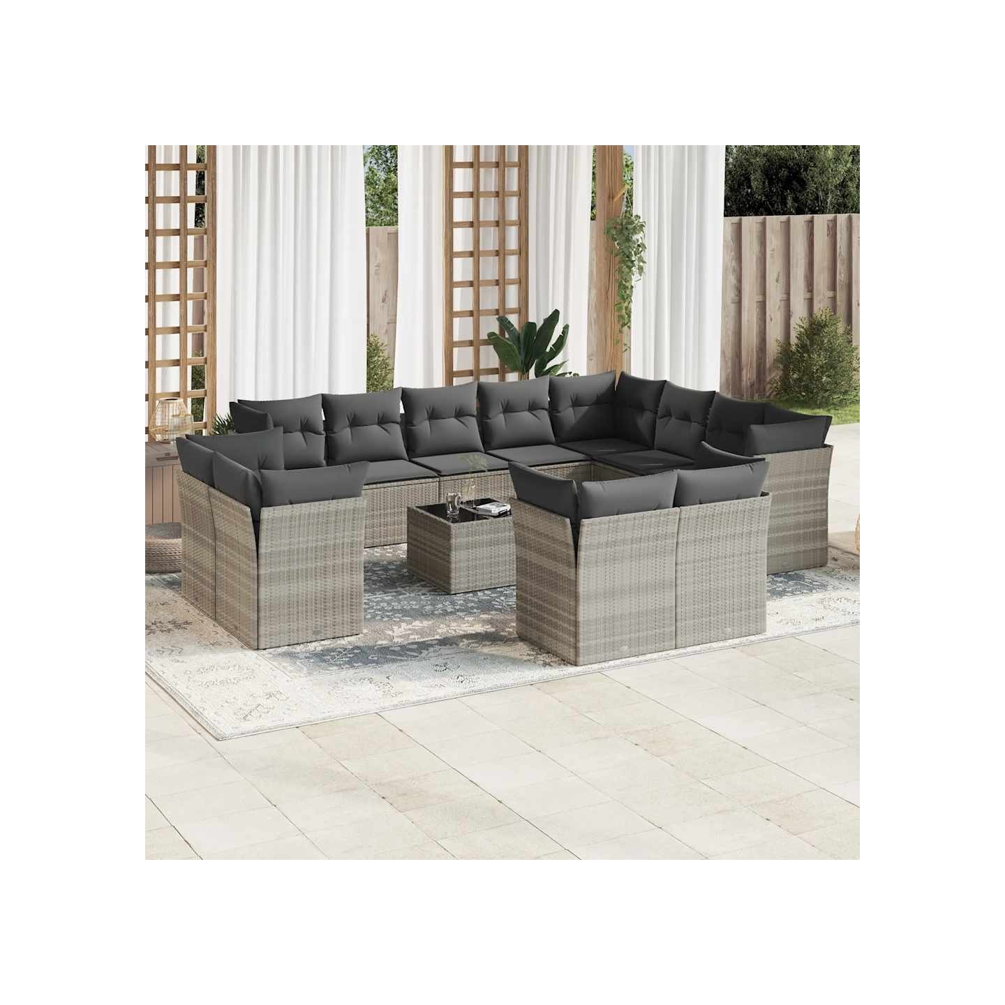 Salon de jardin avec coussins 13 pcs gris clair résine tressée