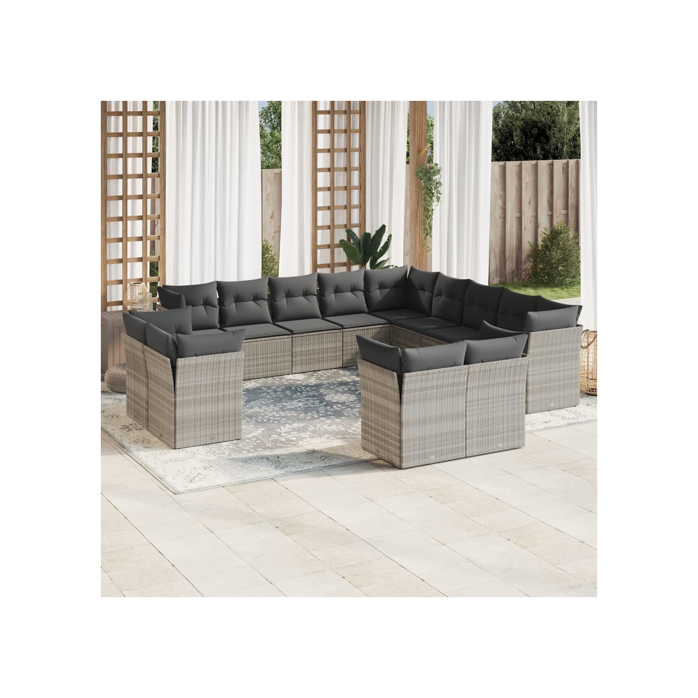Salon de jardin avec coussins 13 pcs gris clair résine tressée