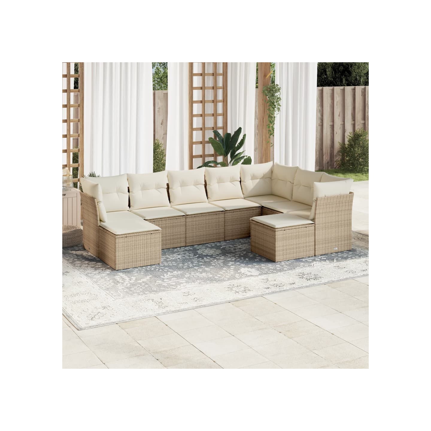 Salon de jardin avec coussins 9 pcs beige résine tressée