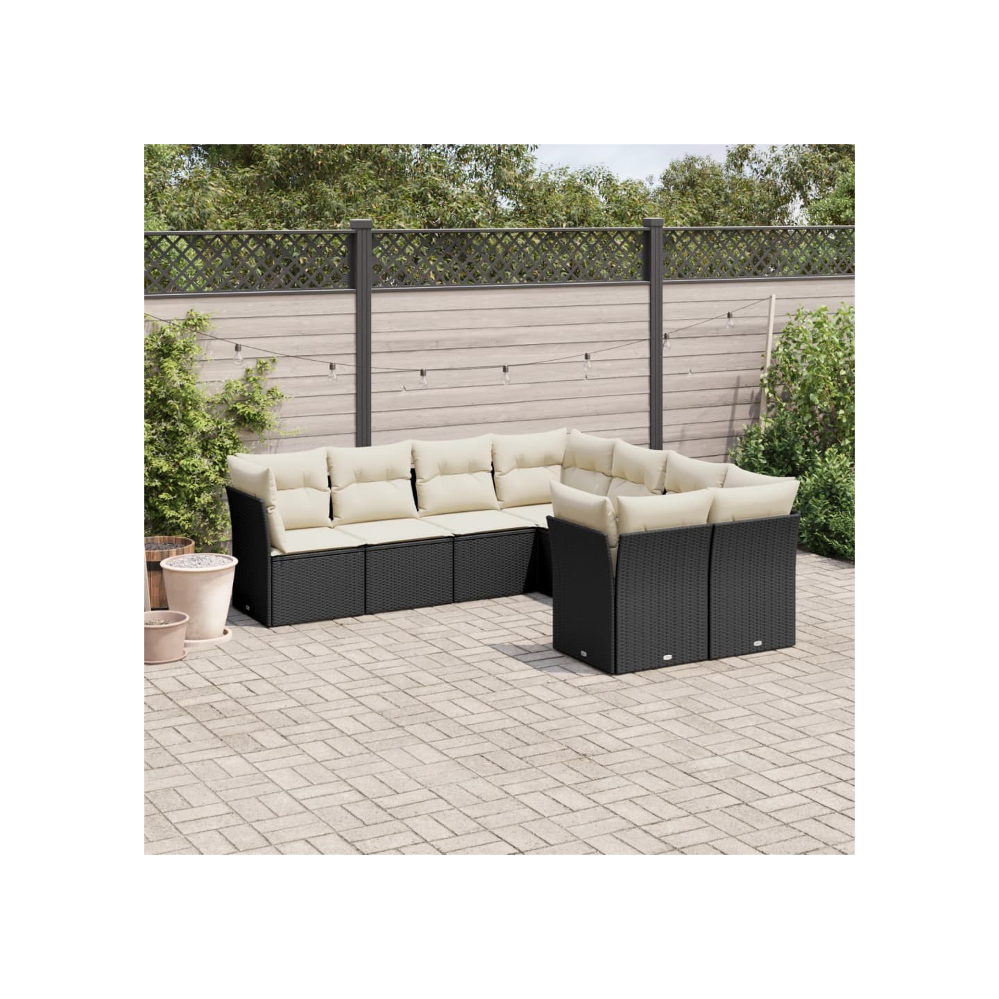 Salon de jardin 8 pcs avec coussins noir résine tressée