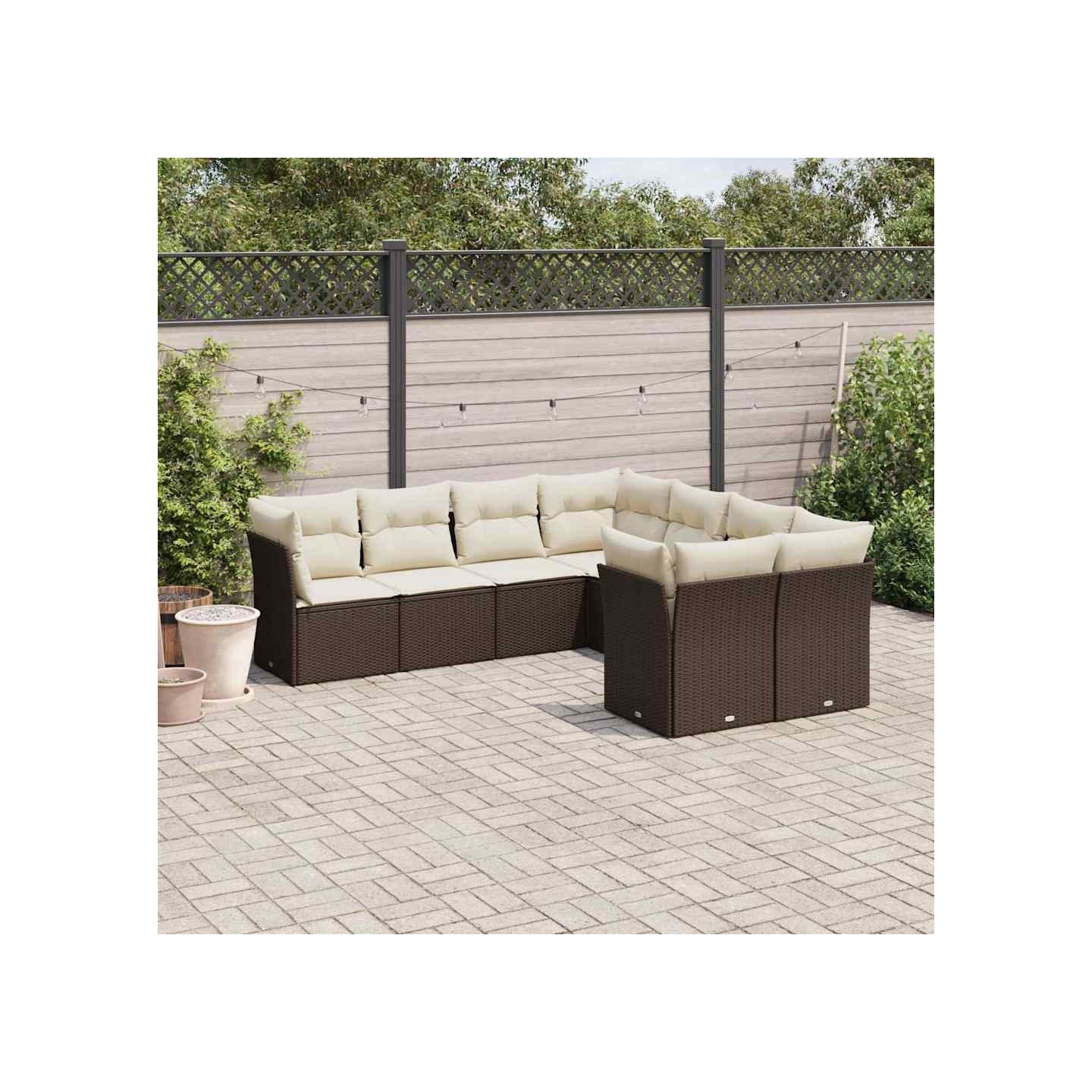 Salon de jardin 8 pcs avec coussins marron résine tressée