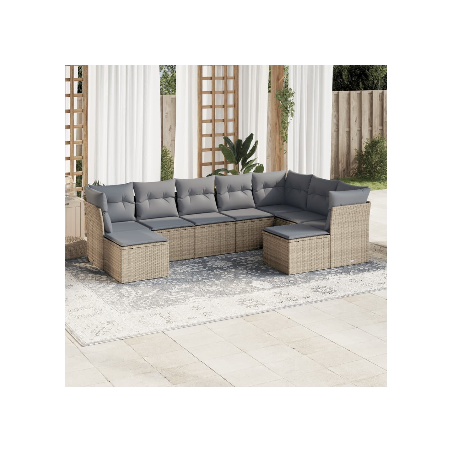 Salon de jardin avec coussins 9 pcs beige résine tressée
