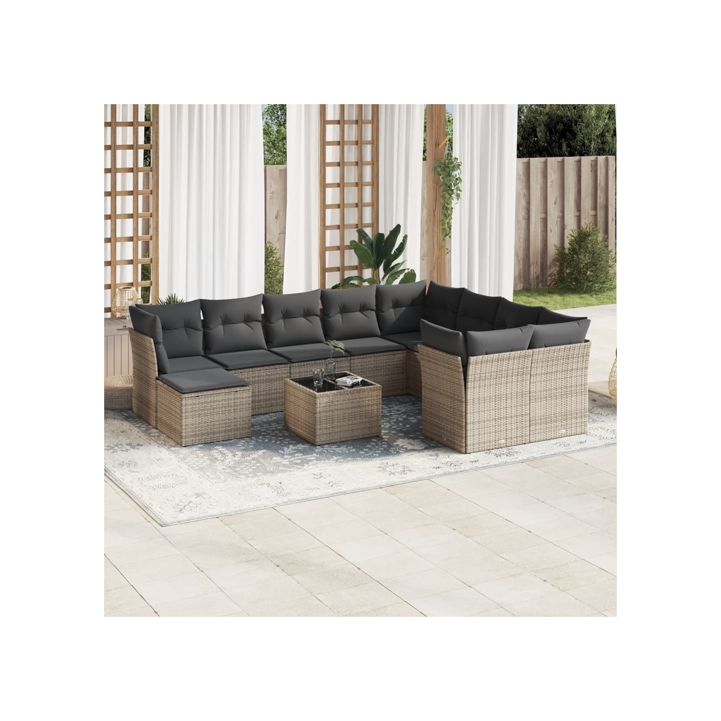 Salon de jardin 11 pcs avec coussins gris résine tressée
