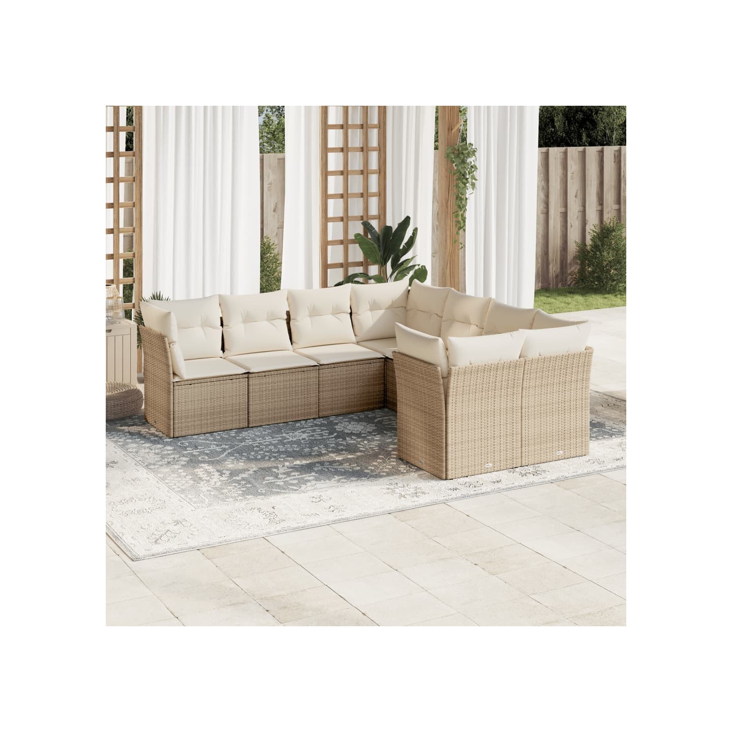 Salon de jardin avec coussins 8 pcs beige résine tressée