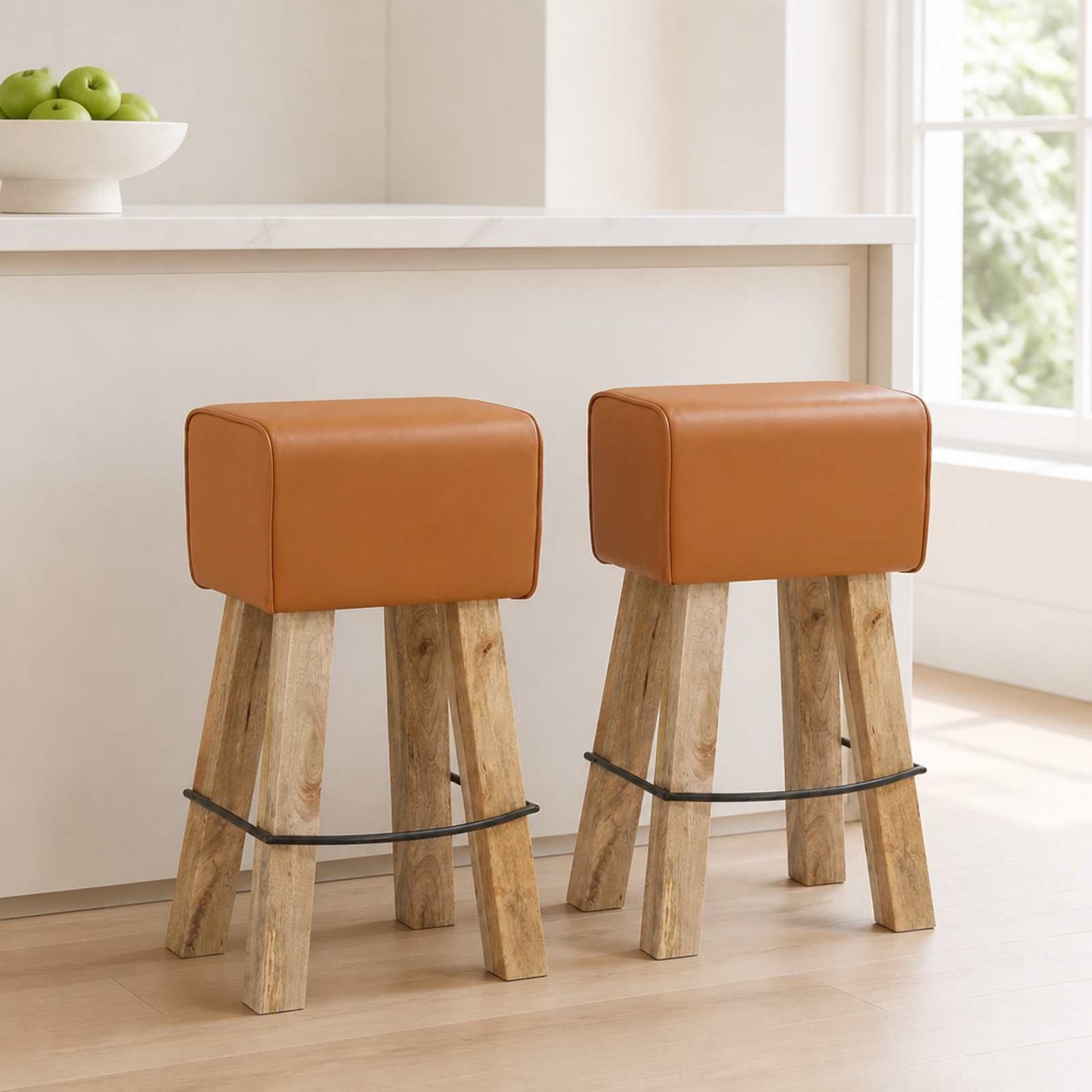 Tabouret de bar 2 pc Marron 44 x 33 x 74 cm Cuir véritable
