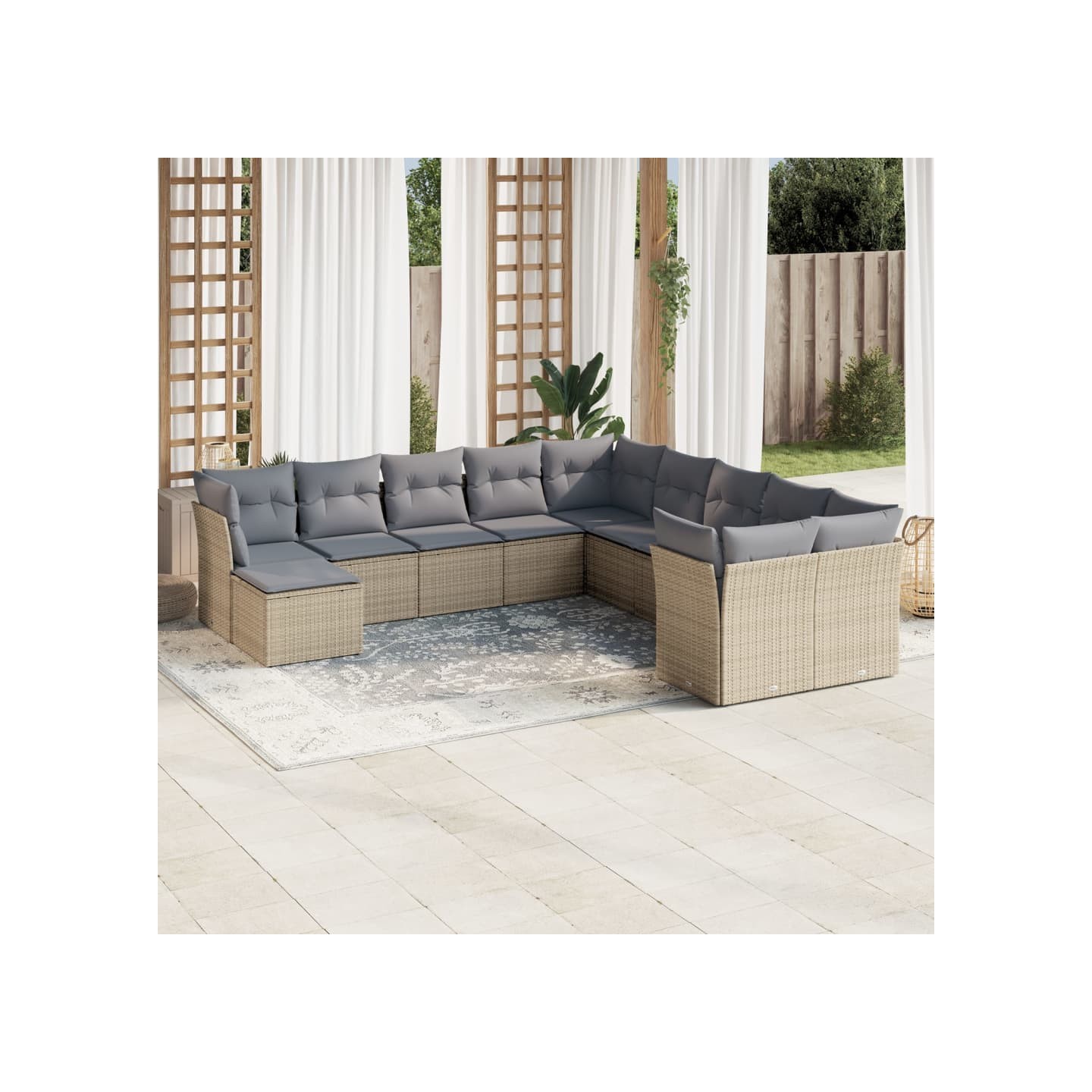 Salon de jardin 11 pcs avec coussins beige résine tressée