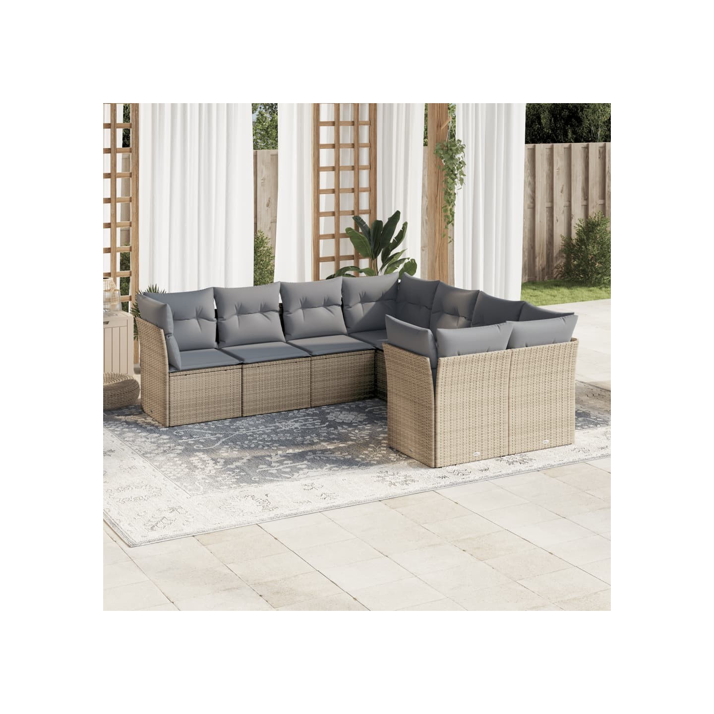 Salon de jardin avec coussins 8 pcs beige résine tressée