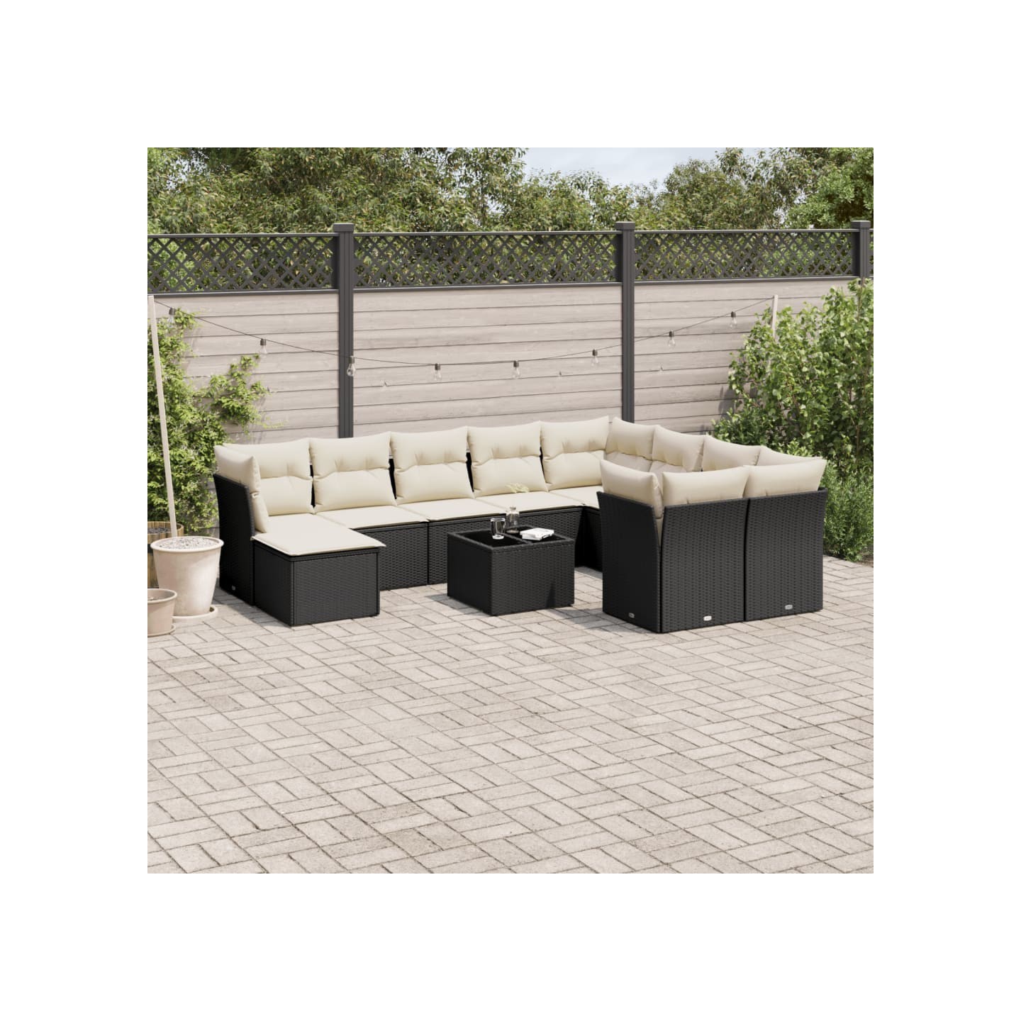 Salon de jardin 11 pcs avec coussins noir résine tressée