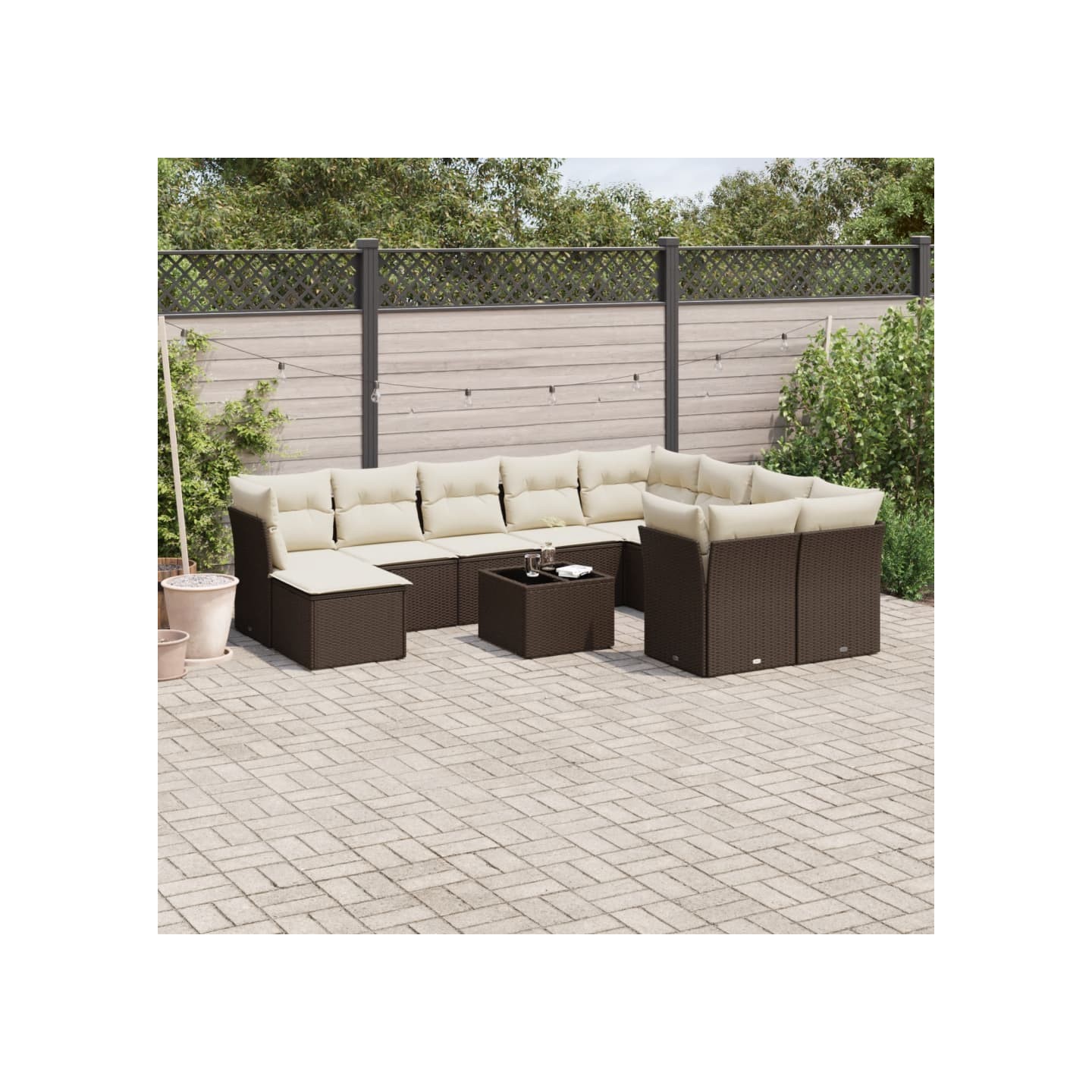 Salon de jardin et coussins 11 pcs marron résine tressée