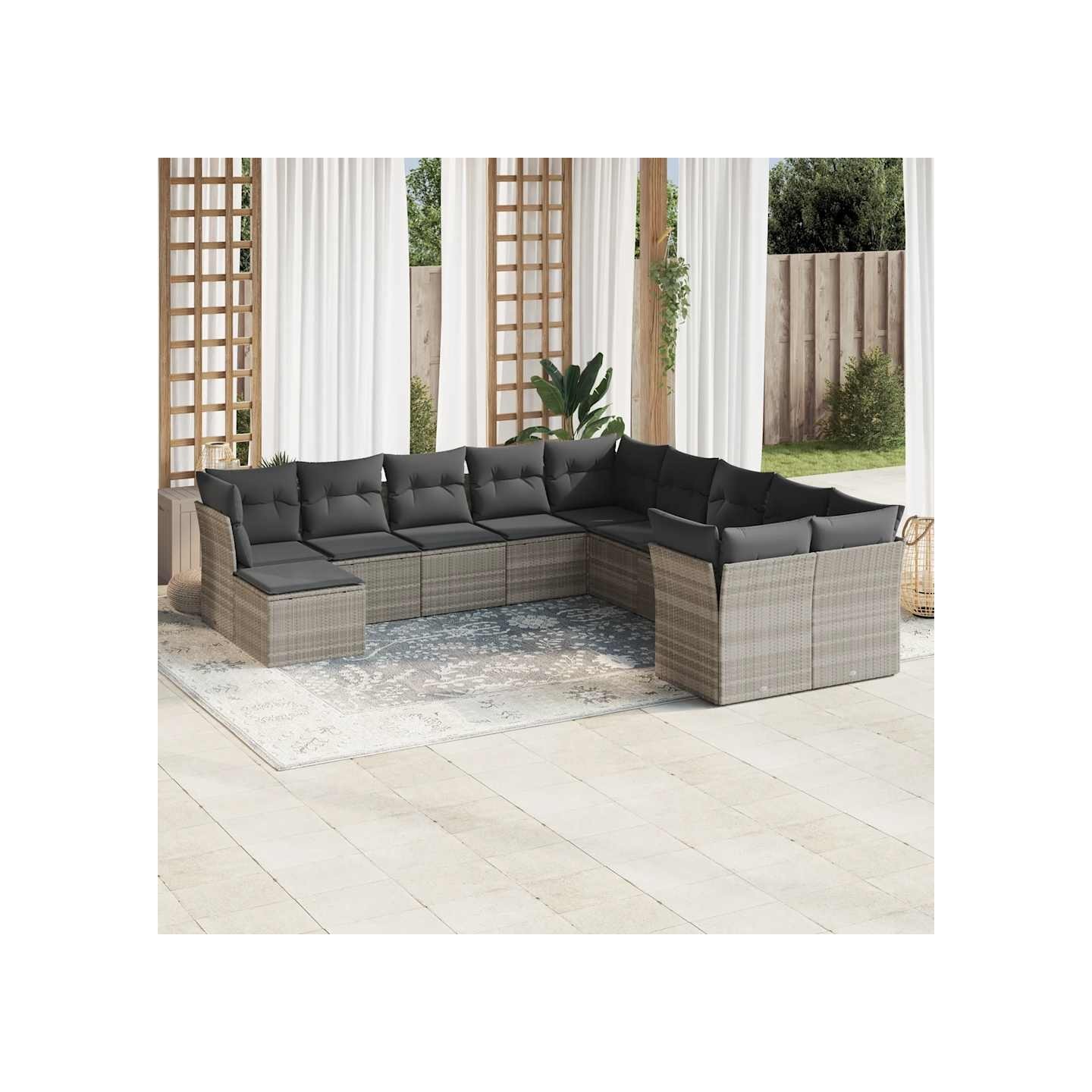 Salon de jardin 11 pcs avec coussins gris clair résine tressée