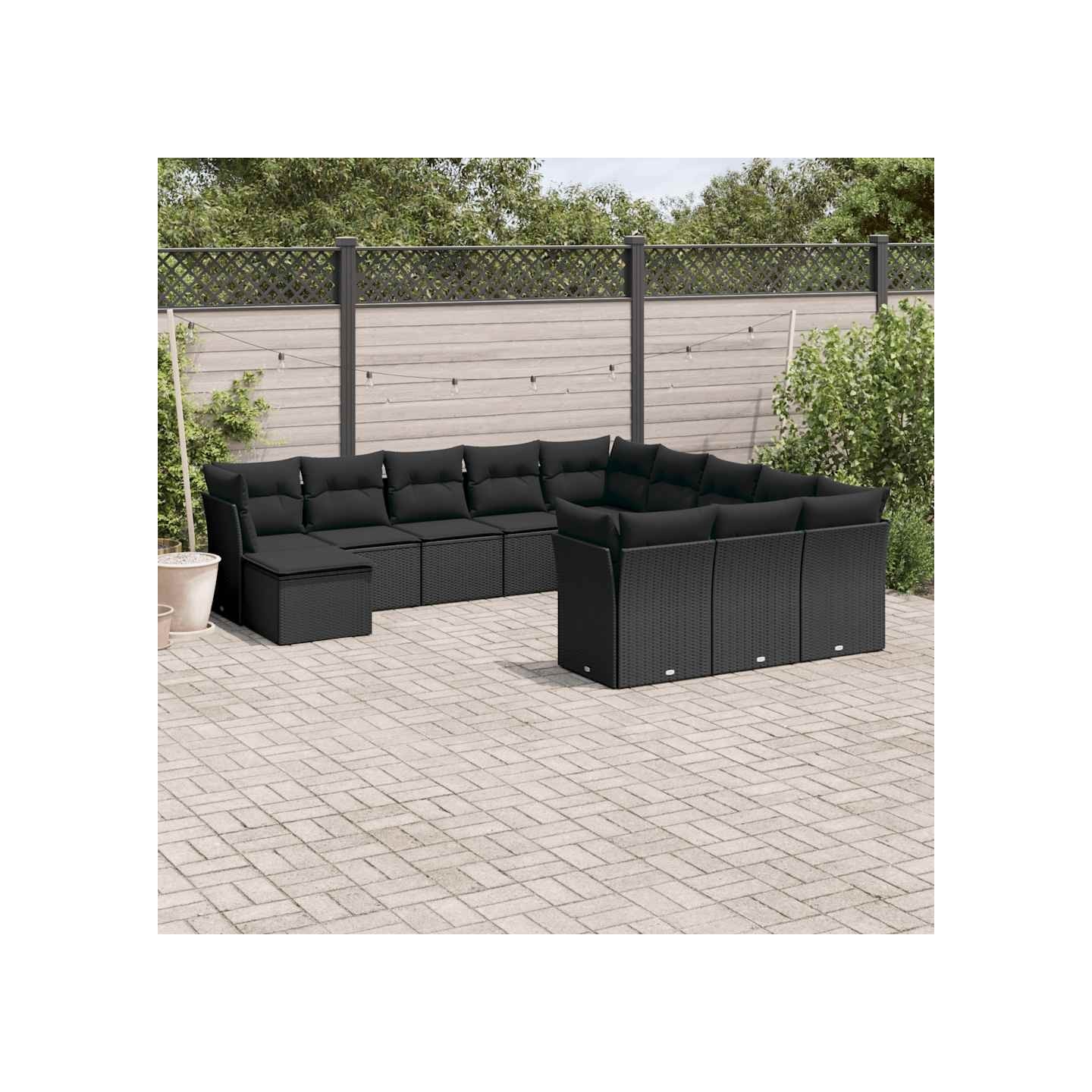 Salon de jardin 12 pcs avec coussins noir résine tressée