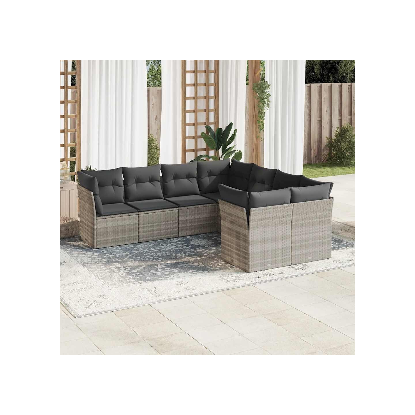 Salon de jardin 8 pcs avec coussins gris clair résine tressée