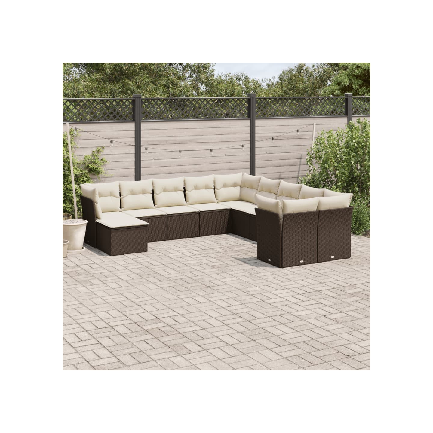 Salon de jardin et coussins 11 pcs marron résine tressée
