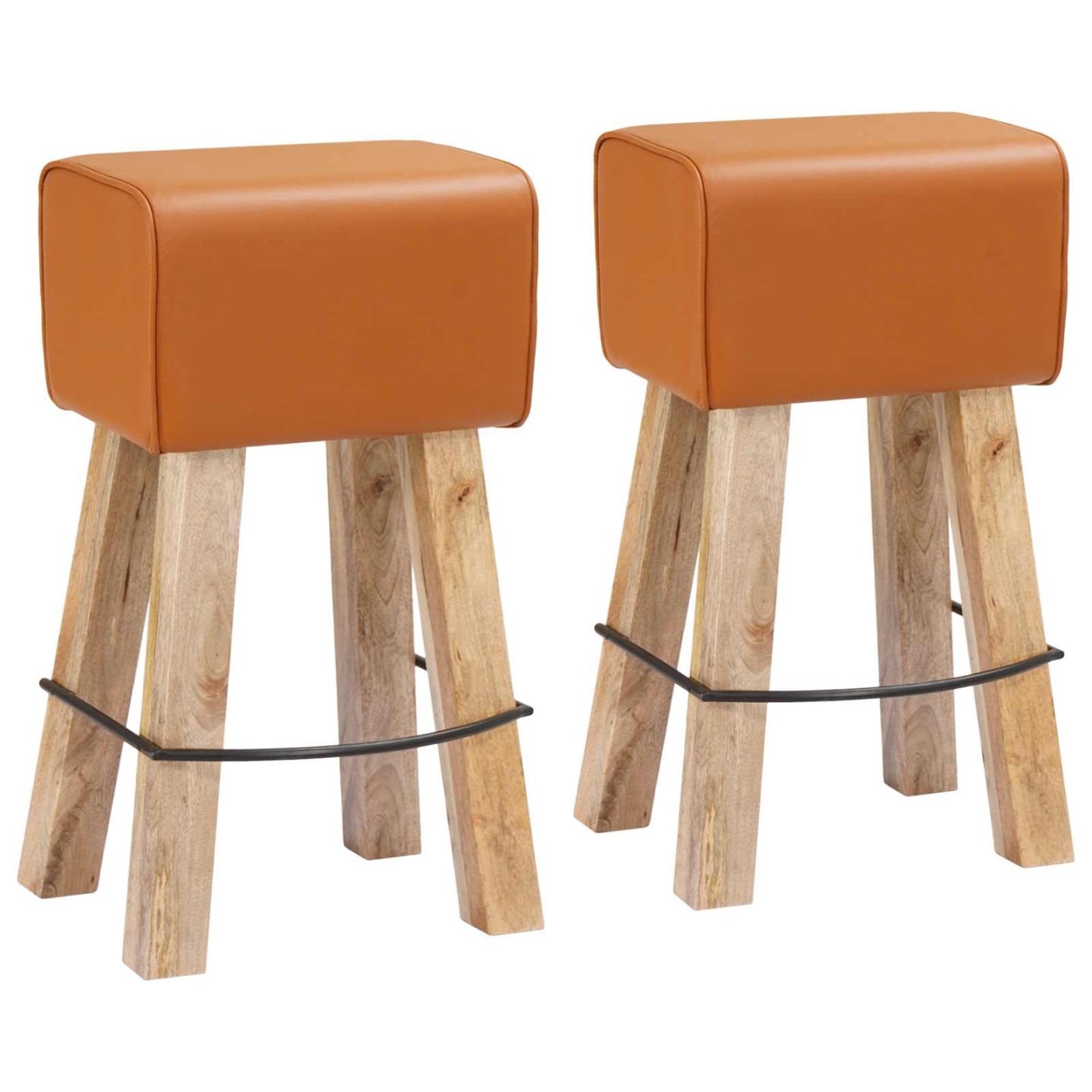 Tabouret de bar 2 pc Marron 44 x 33 x 74 cm Cuir véritable