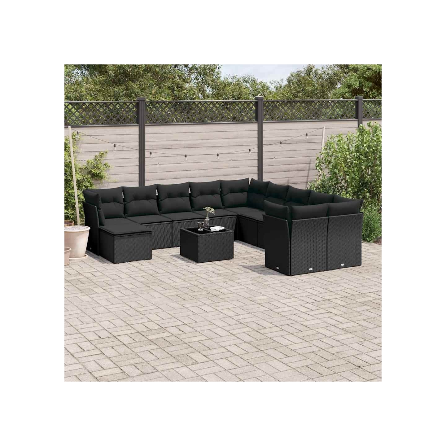 Salon de jardin 12 pcs avec coussins noir résine tressée