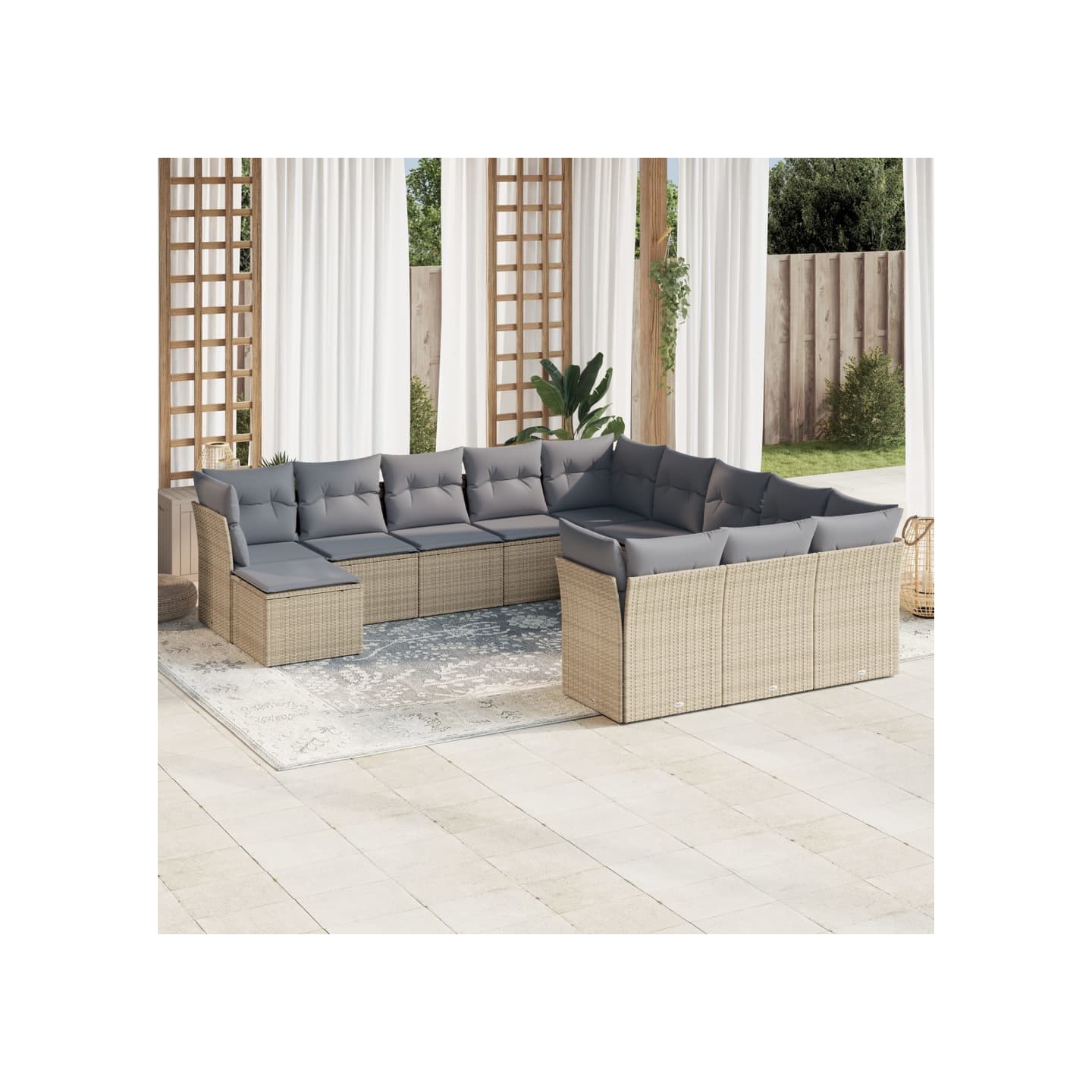 Salon de jardin avec coussins 12 pcs beige résine tressée
