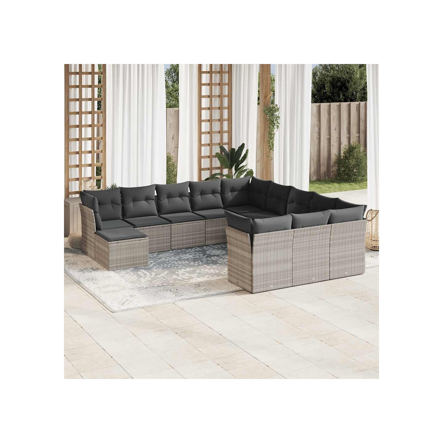 Salon de jardin avec coussins 12 pcs gris clair résine tressée