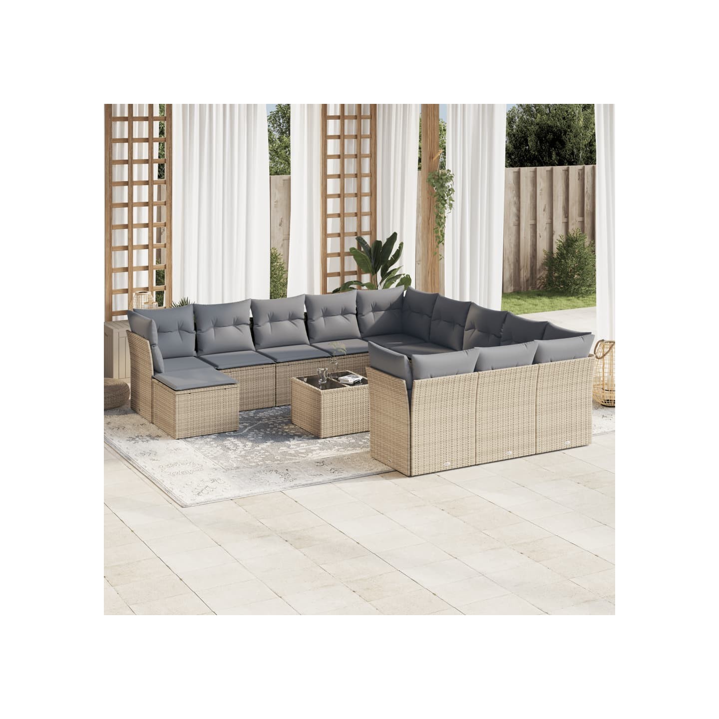 Salon de jardin avec coussins 13 pcs beige résine tressée