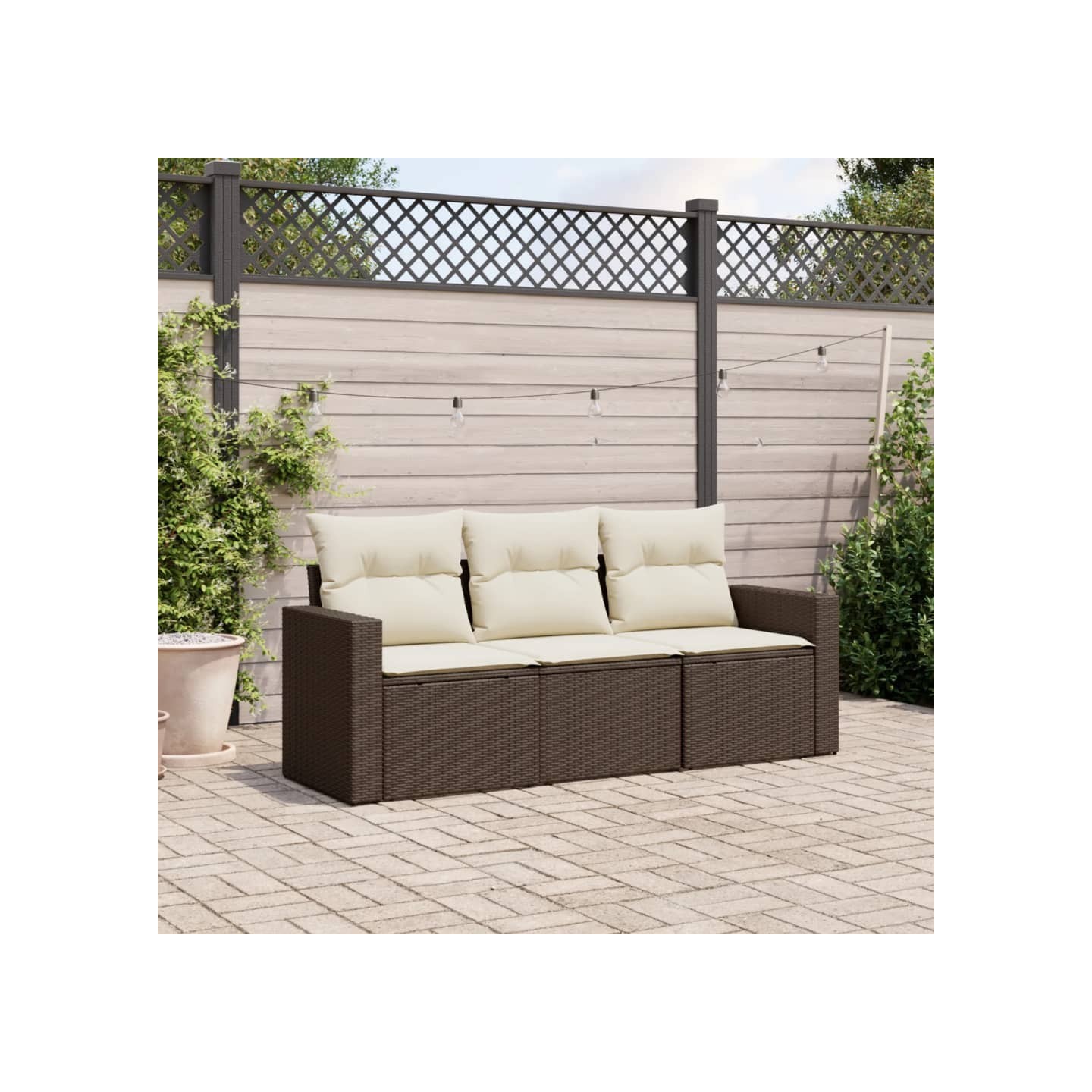 Salon de jardin avec coussins 3 pcs marron résine tressée