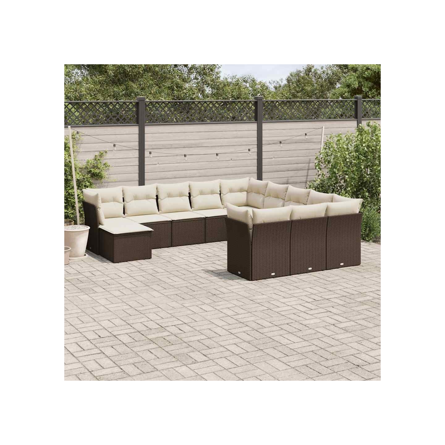 Salon de jardin avec coussins 12 pcs marron résine tressée