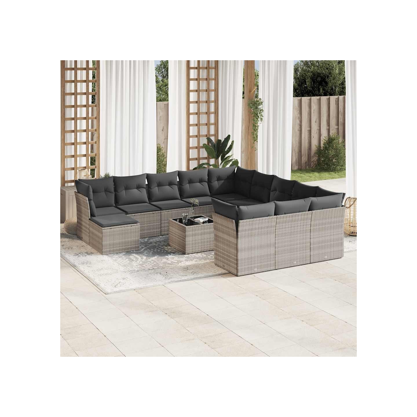 Salon de jardin avec coussins 13 pcs gris clair résine tressée