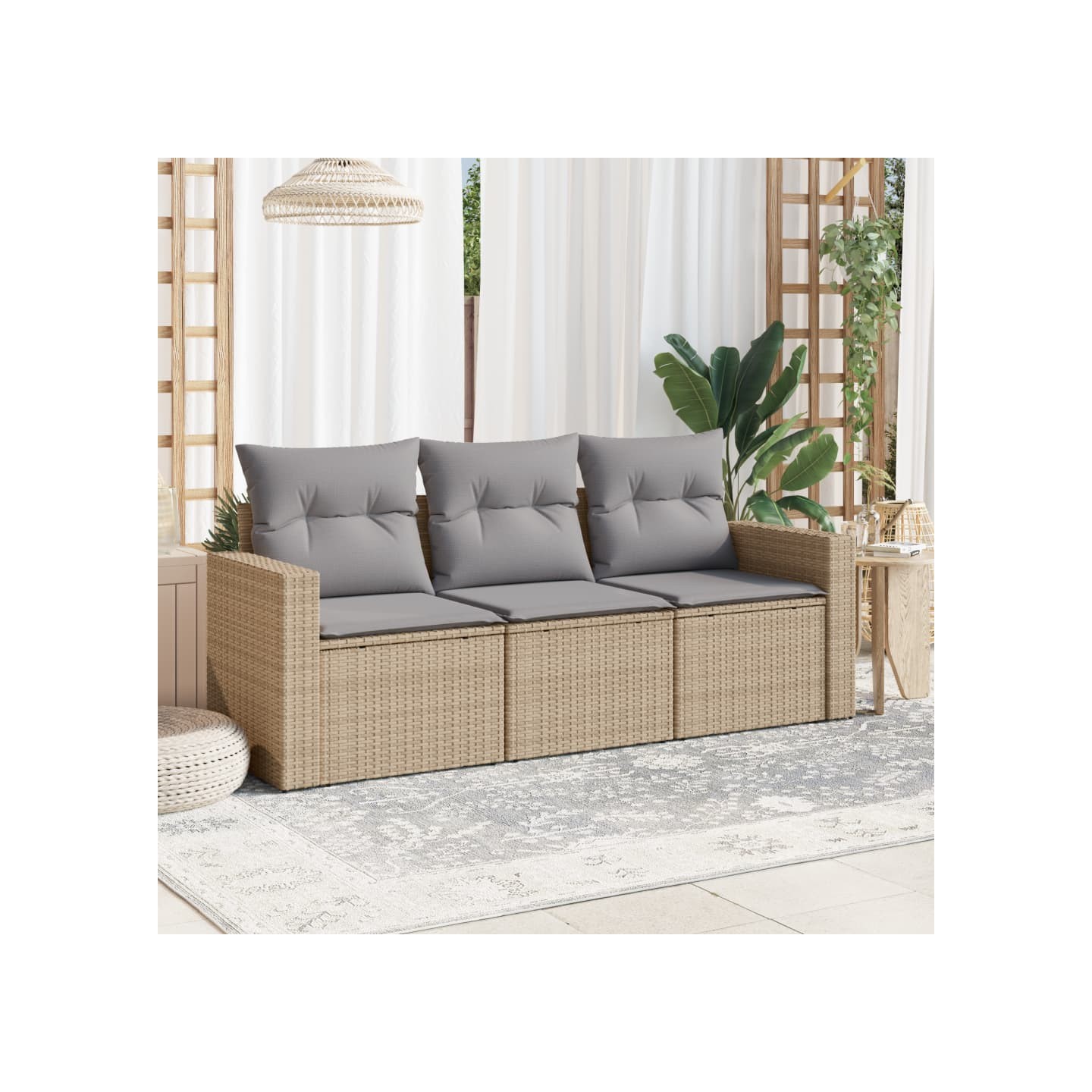 Salon de jardin avec coussins 3 pcs beige résine tressée