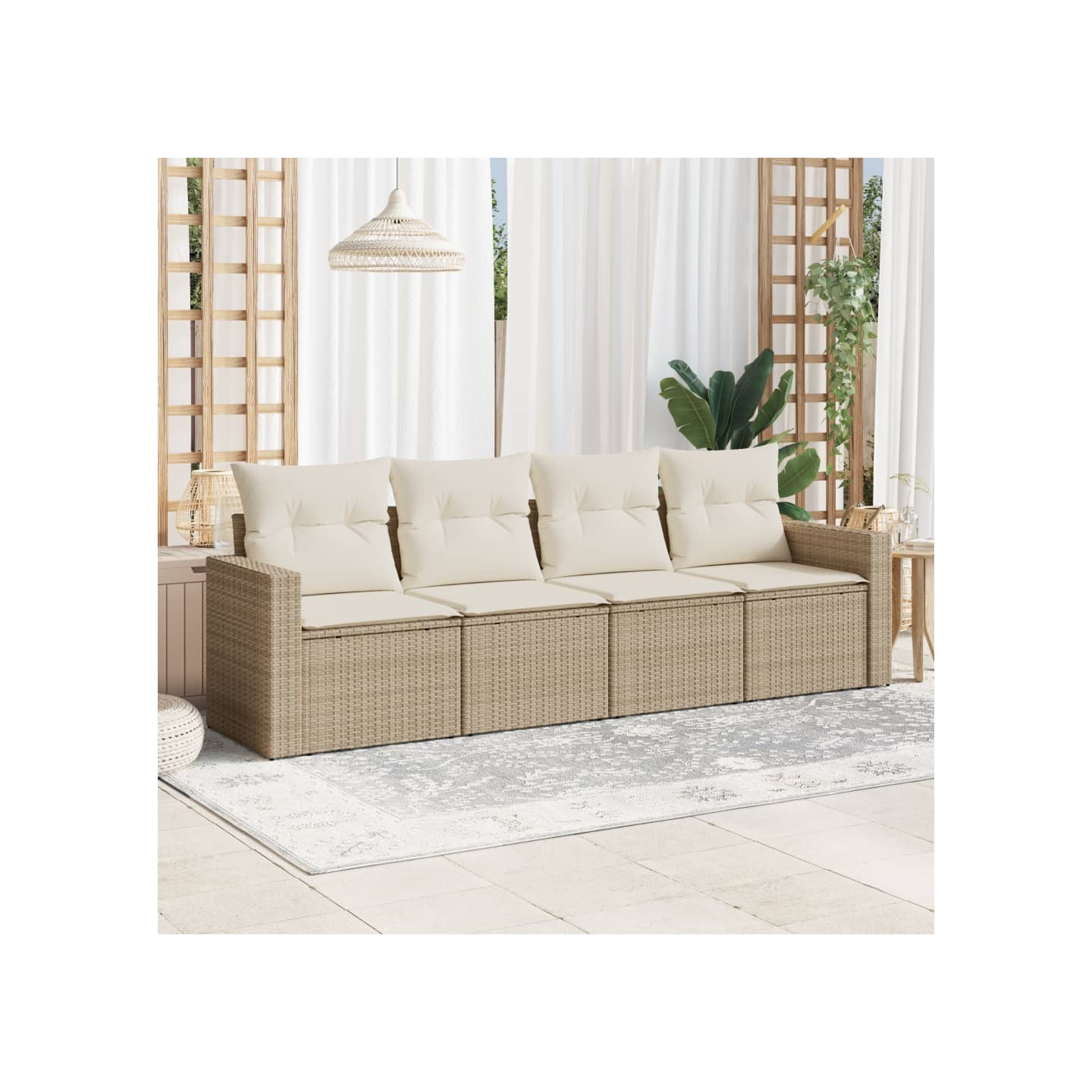 Salon de jardin avec coussins 4 pcs beige résine tressée