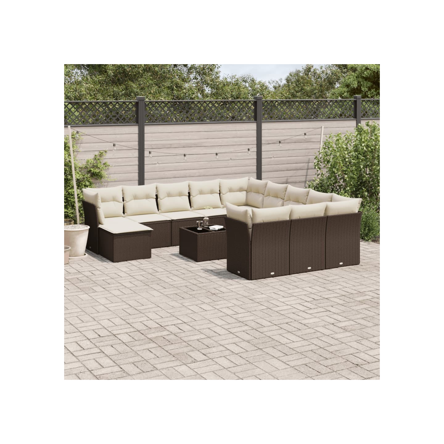 Salon de jardin avec coussins 13 pcs marron résine tressée