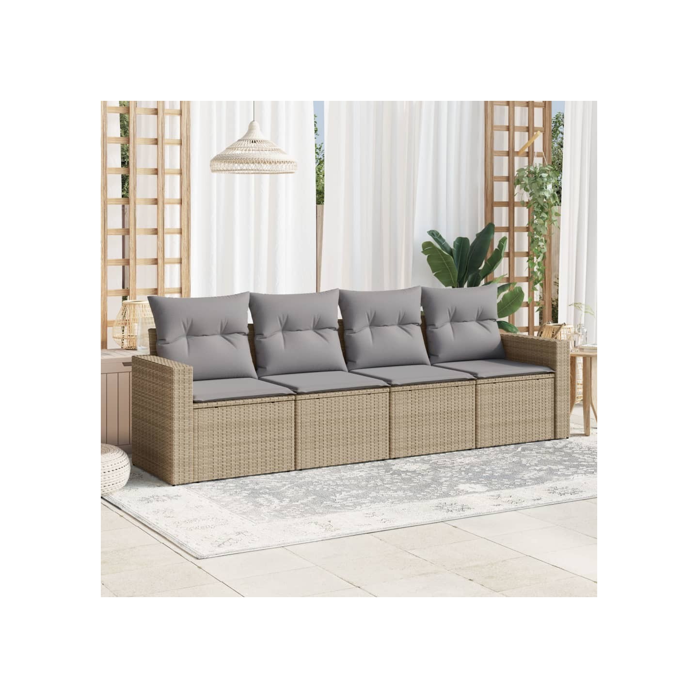 Salon de jardin avec coussins 4 pcs beige résine tressée