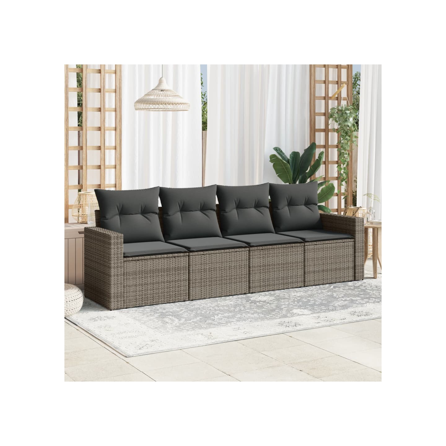 Salon de jardin 4 pcs avec coussins gris résine tressée