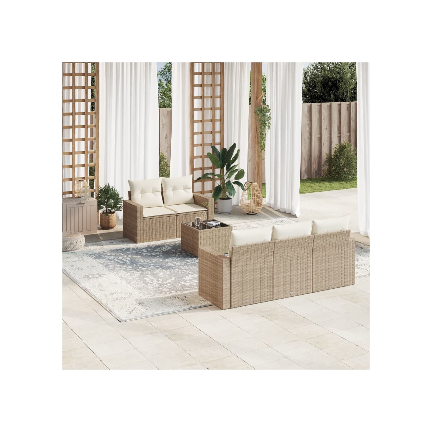 Salon de jardin avec coussins 6 pcs beige résine tressée