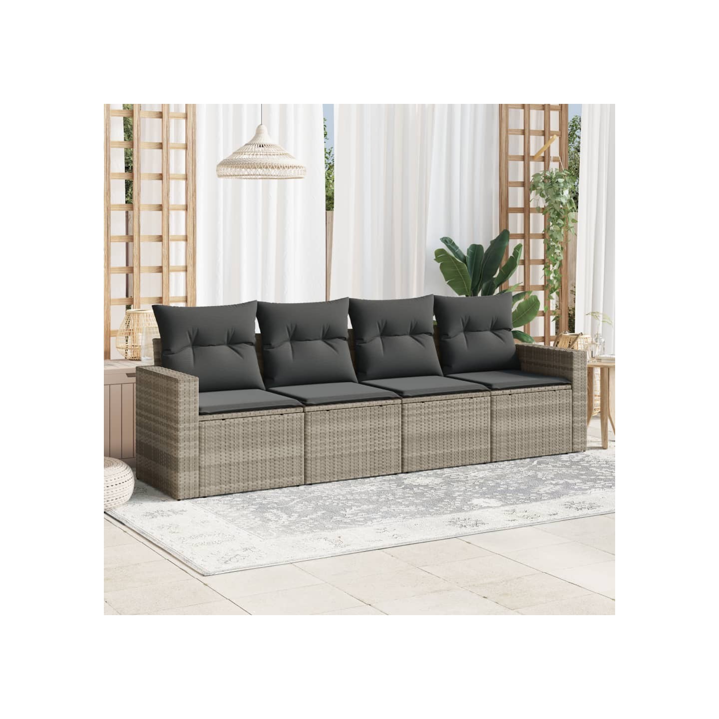 Salon de jardin 4 pcs avec coussins gris clair résine tressée