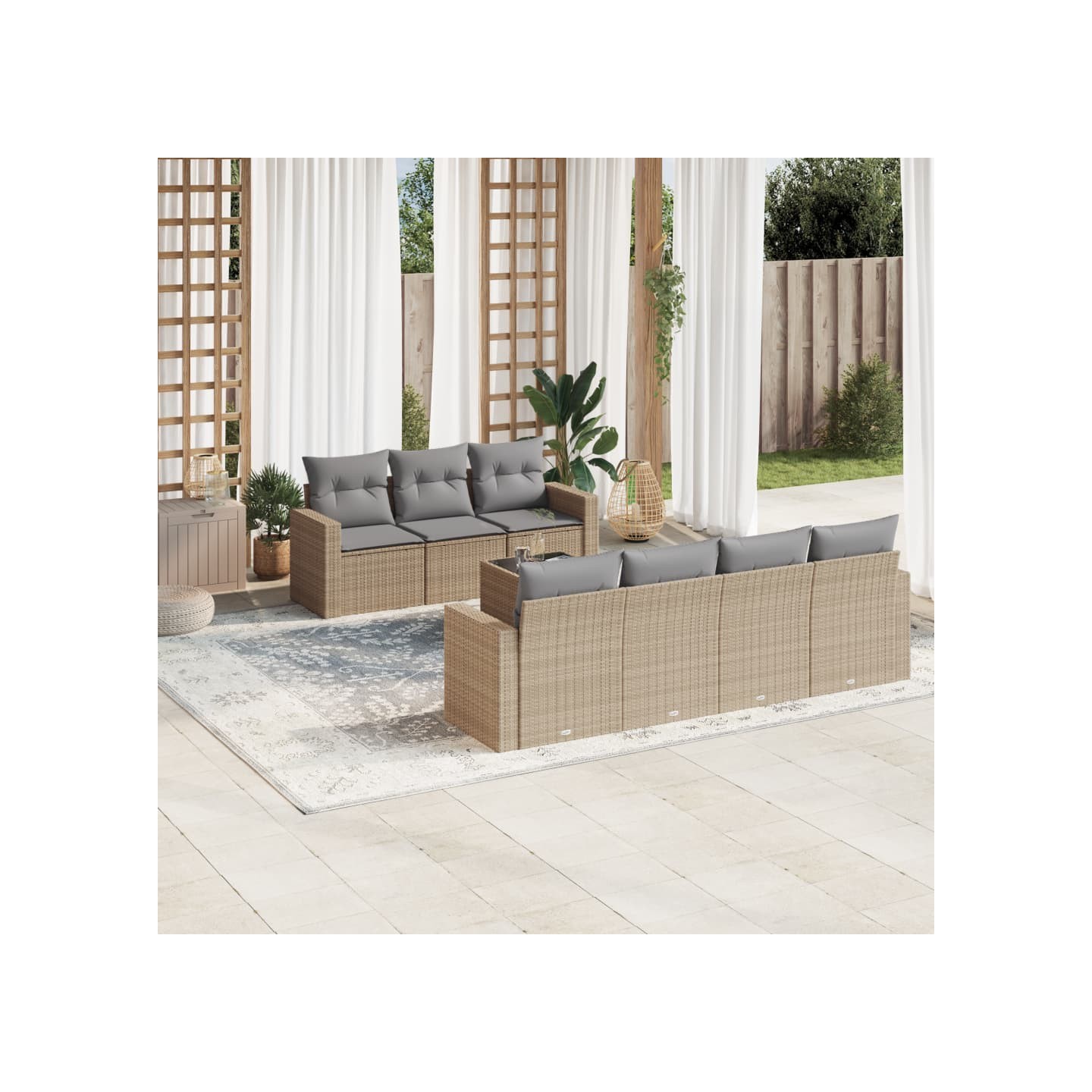 Salon de jardin avec coussins 8 pcs beige résine tressée