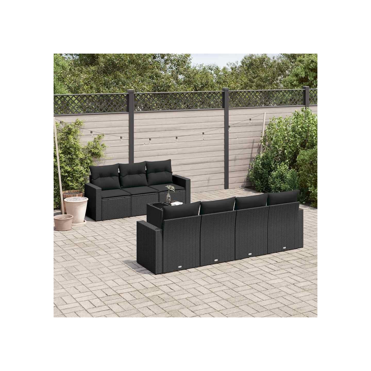 Salon de jardin 8 pcs avec coussins noir résine tressée