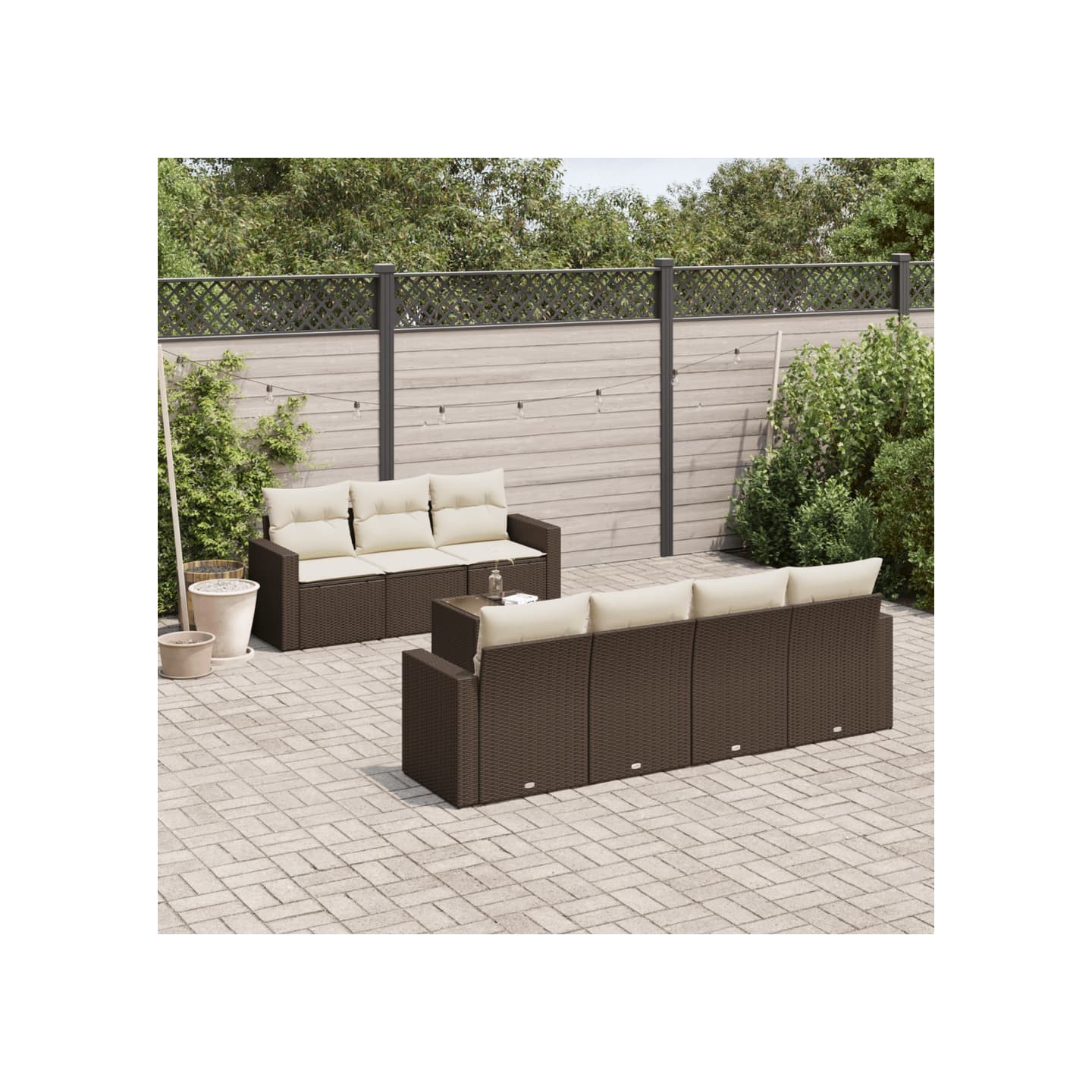 Salon de jardin 8 pcs avec coussins marron résine tressée