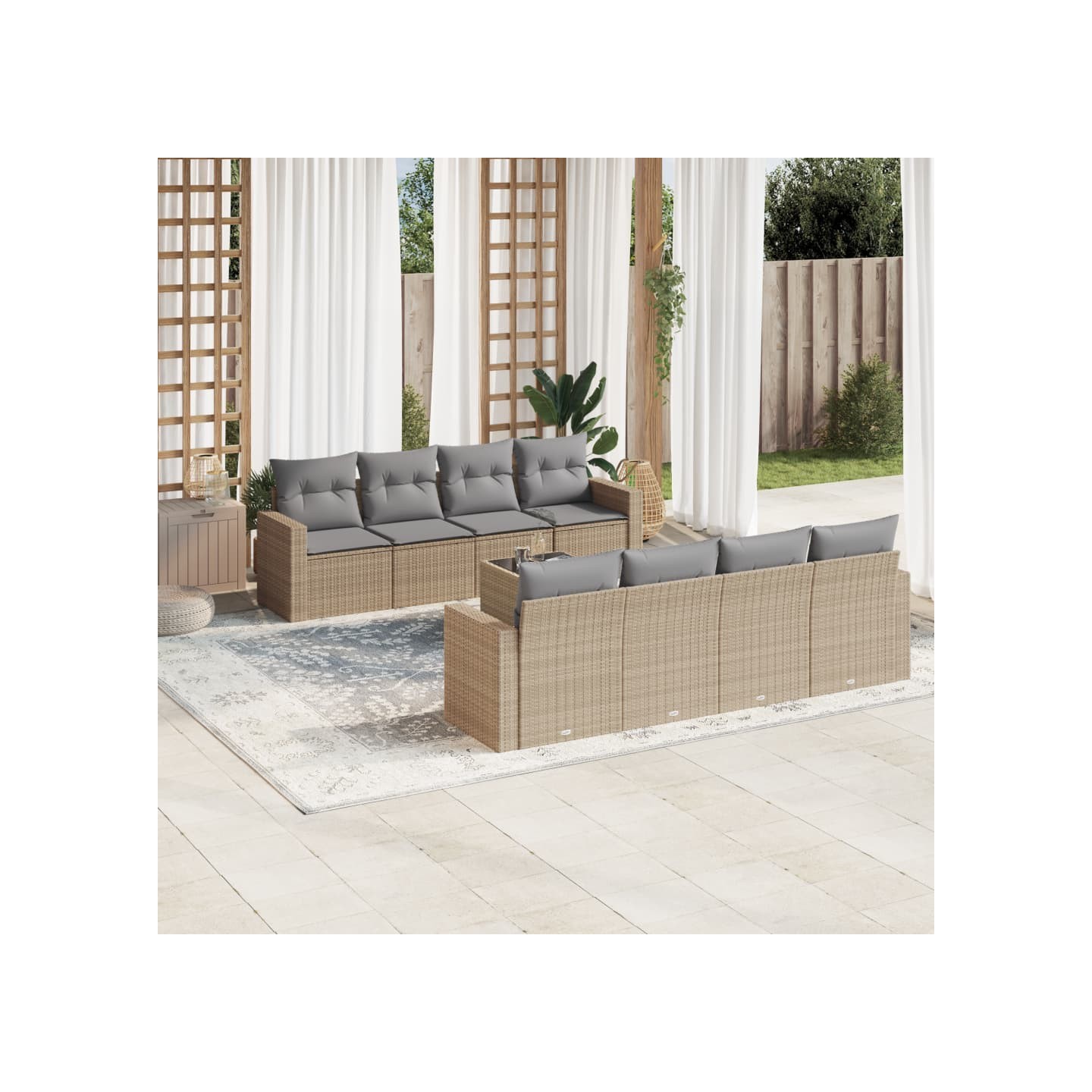Salon de jardin avec coussins 9 pcs beige résine tressée