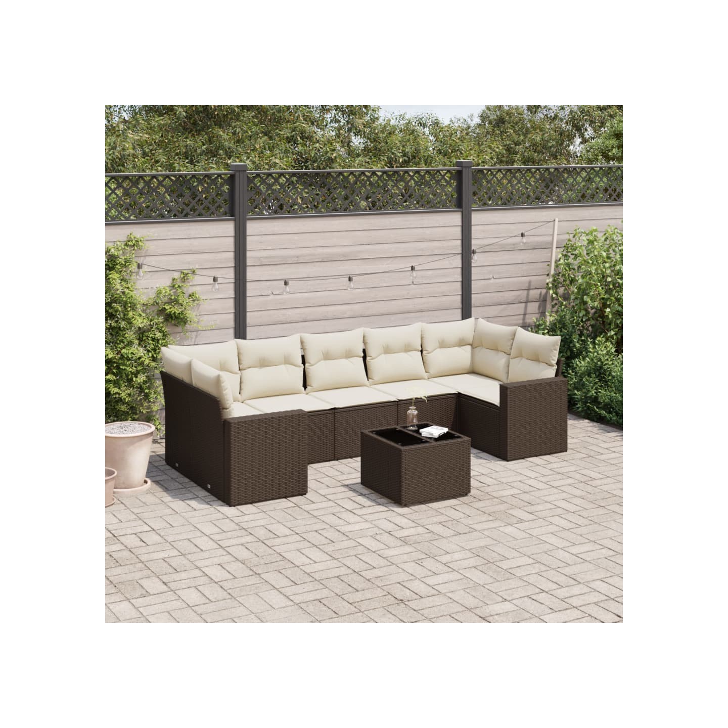 Salon de jardin 8 pcs avec coussins marron résine tressée
