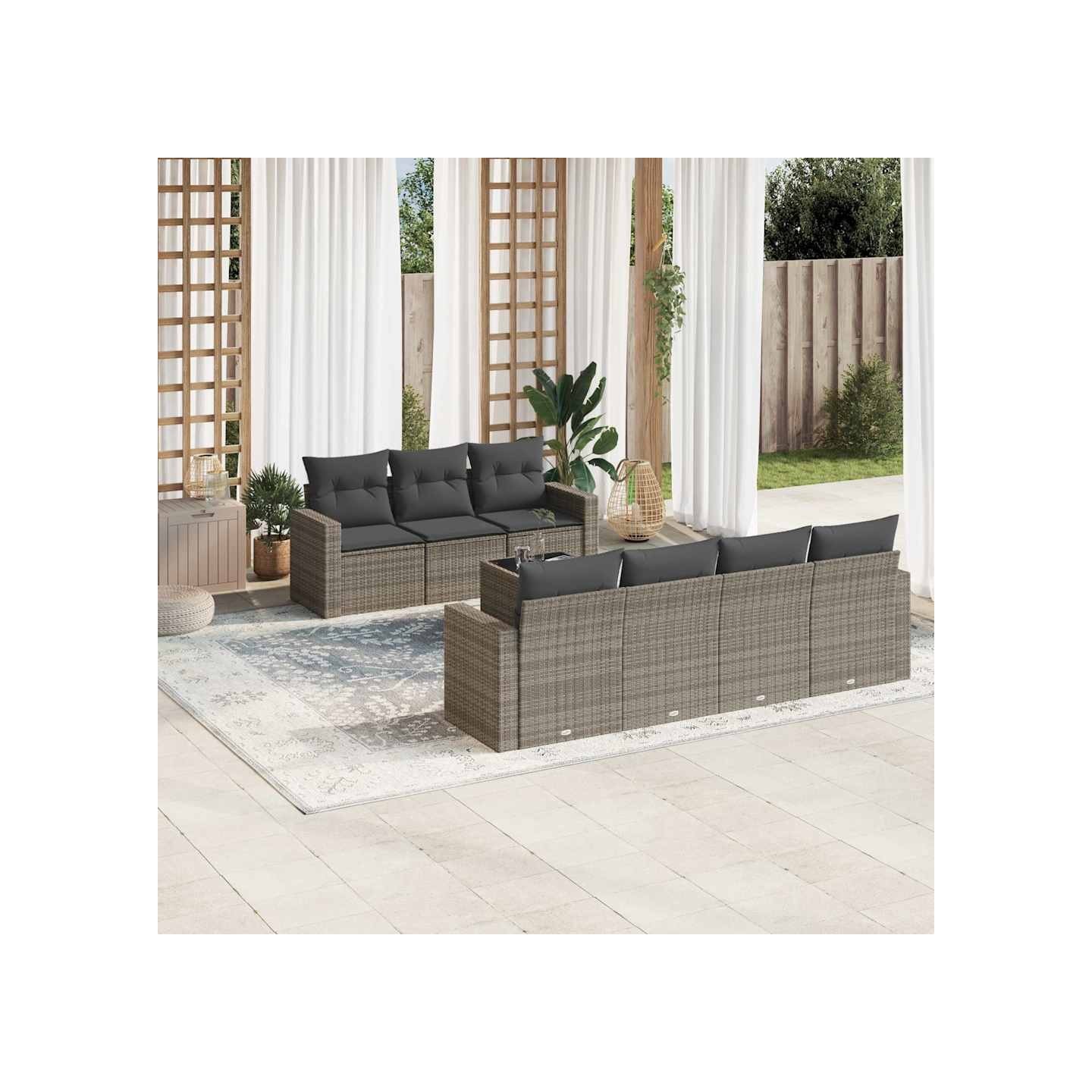 Salon de jardin 8 pcs avec coussins gris résine tressée