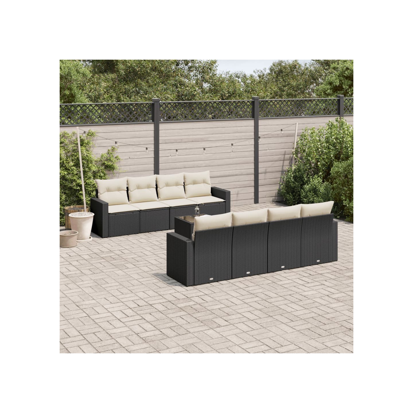 Salon de jardin 9 pcs avec coussins noir résine tressée
