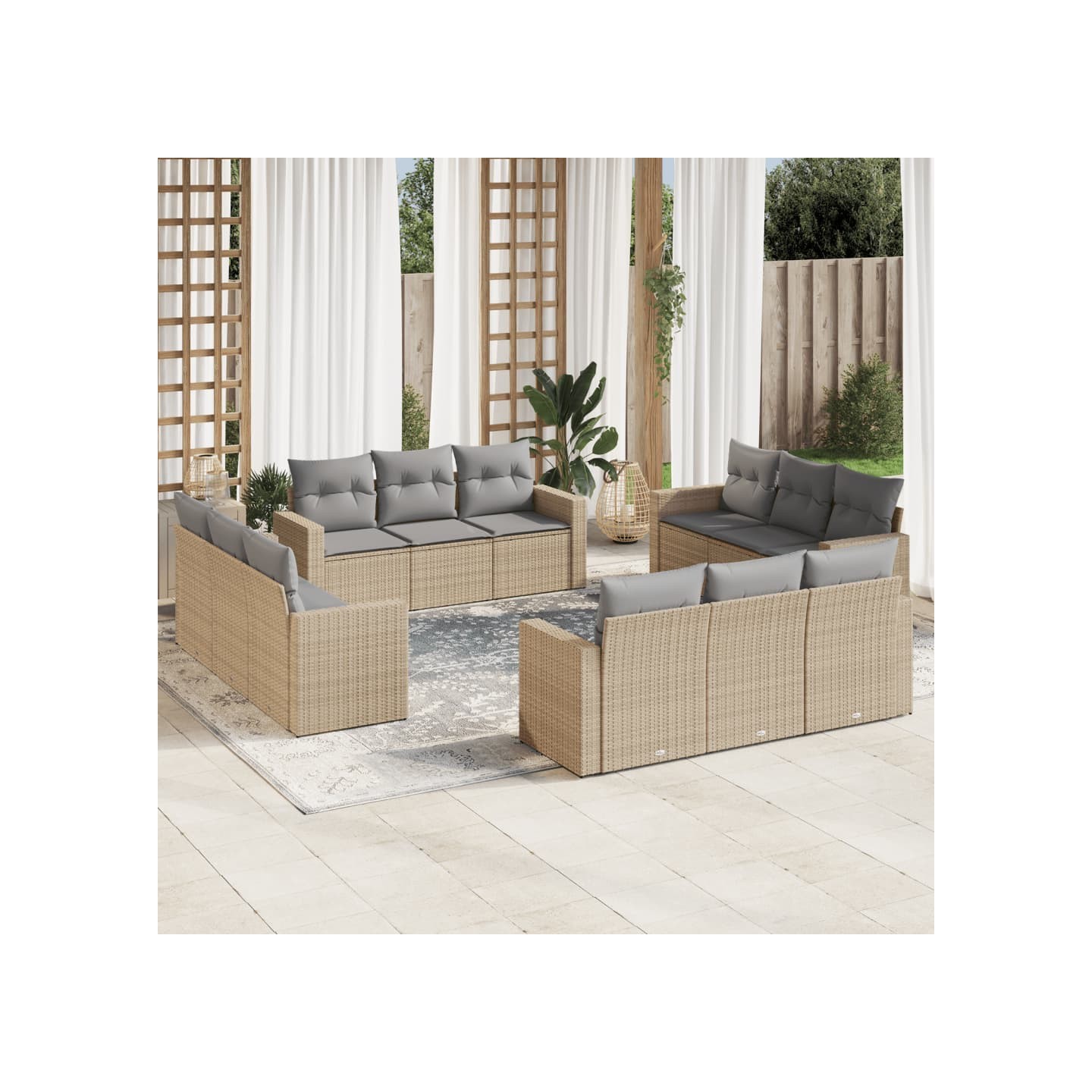 Salon de jardin avec coussins 12 pcs beige résine tressée