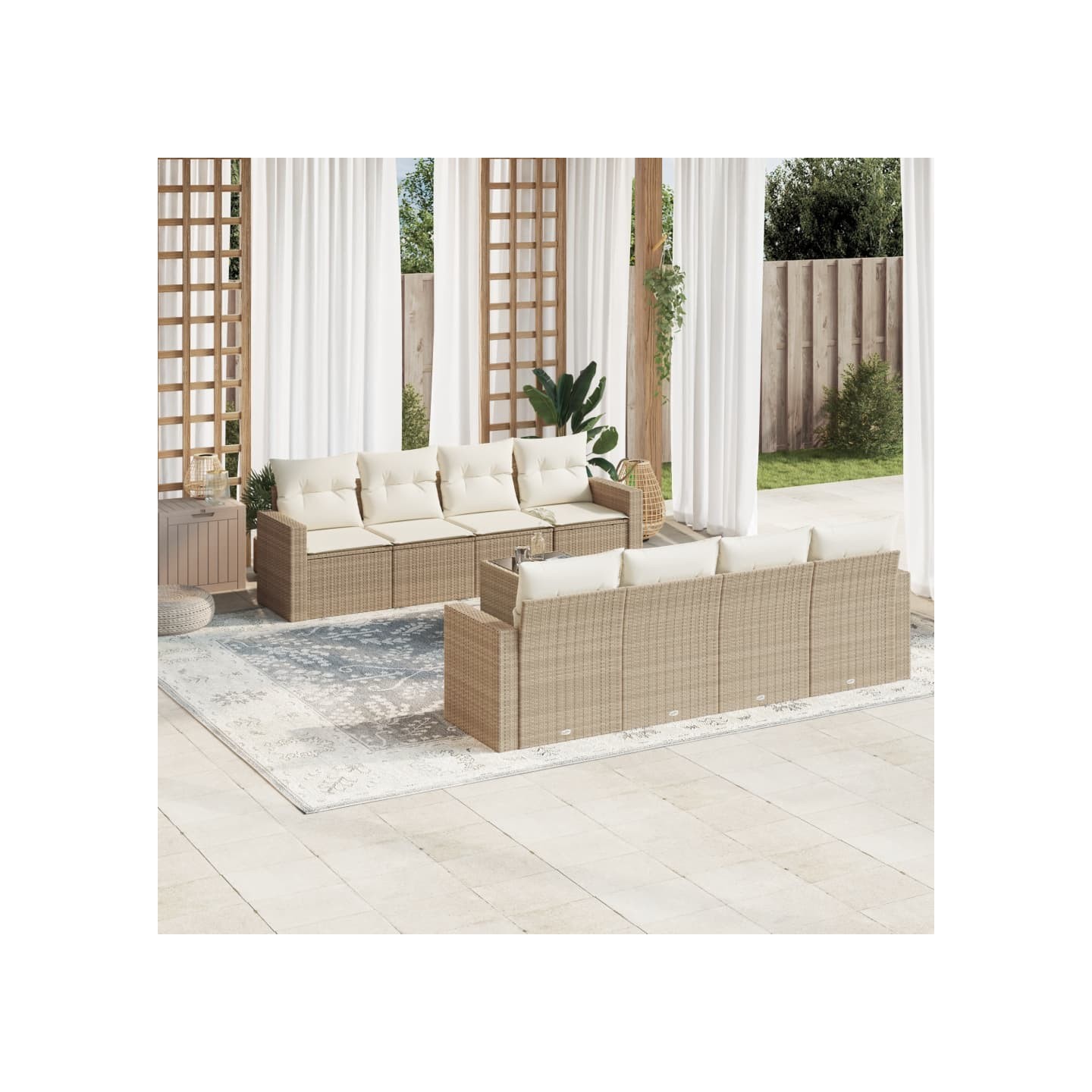 Salon de jardin avec coussins 9 pcs beige résine tressée