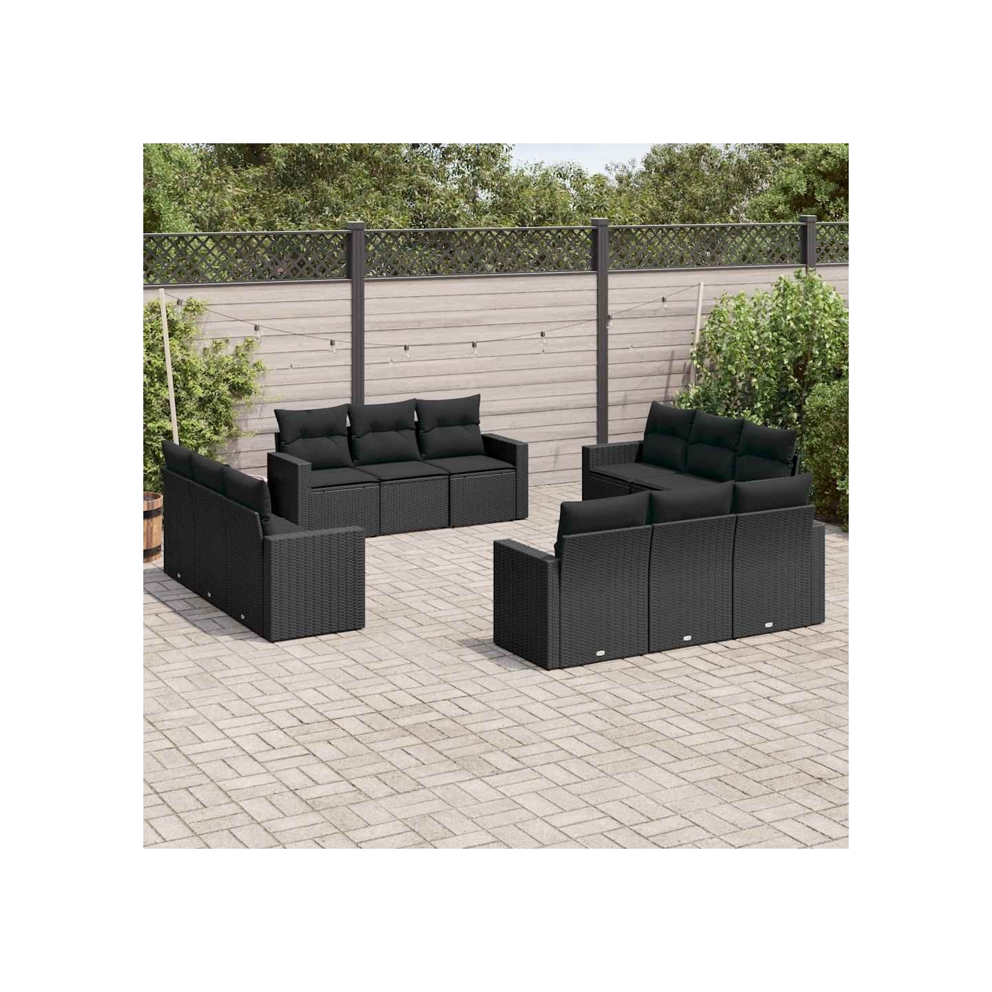 Salon de jardin 12 pcs avec coussins noir résine tressée