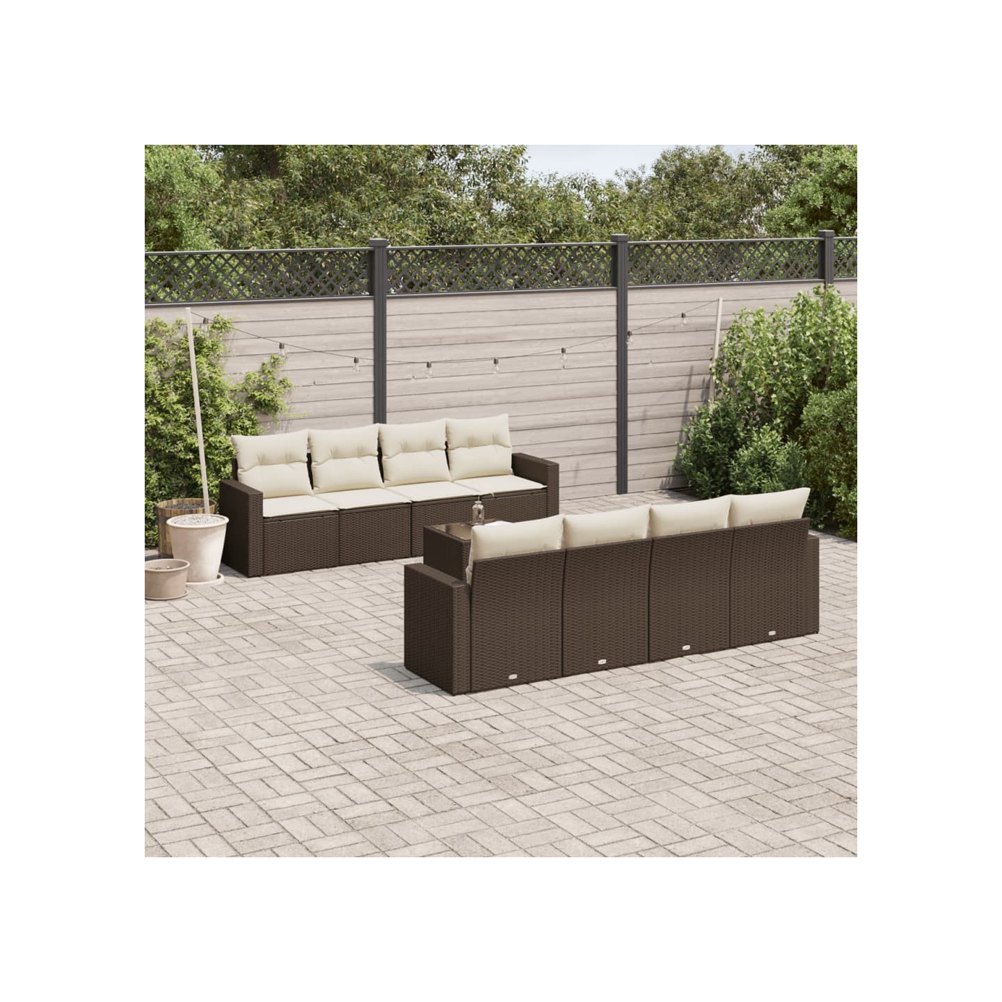 Salon de jardin avec coussins 9 pcs marron résine tressée