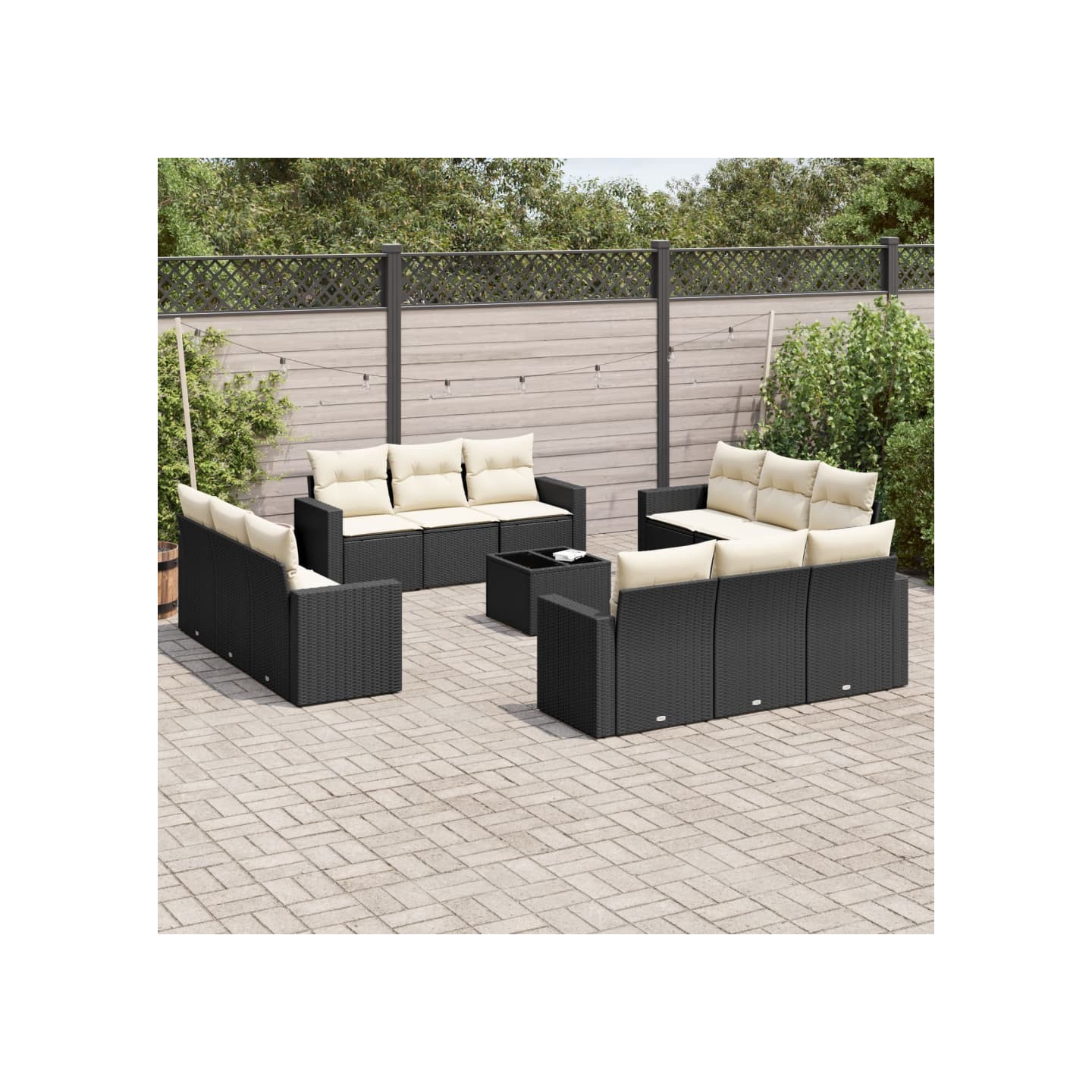 Salon de jardin avec coussins 13 pcs noir résine tressée
