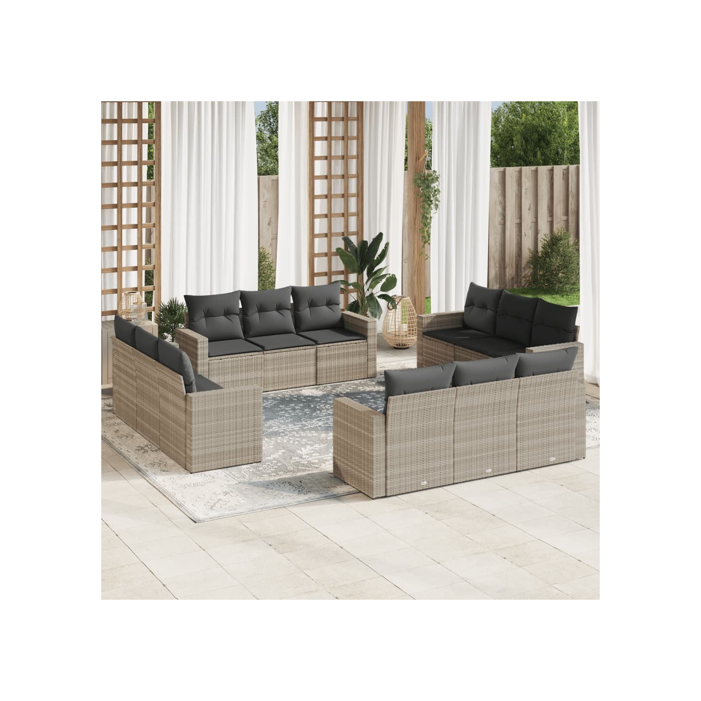 Salon de jardin avec coussins 12 pcs gris clair résine tressée