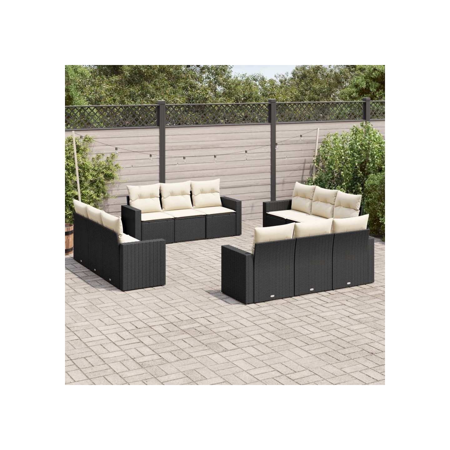Salon de jardin 12 pcs avec coussins noir résine tressée